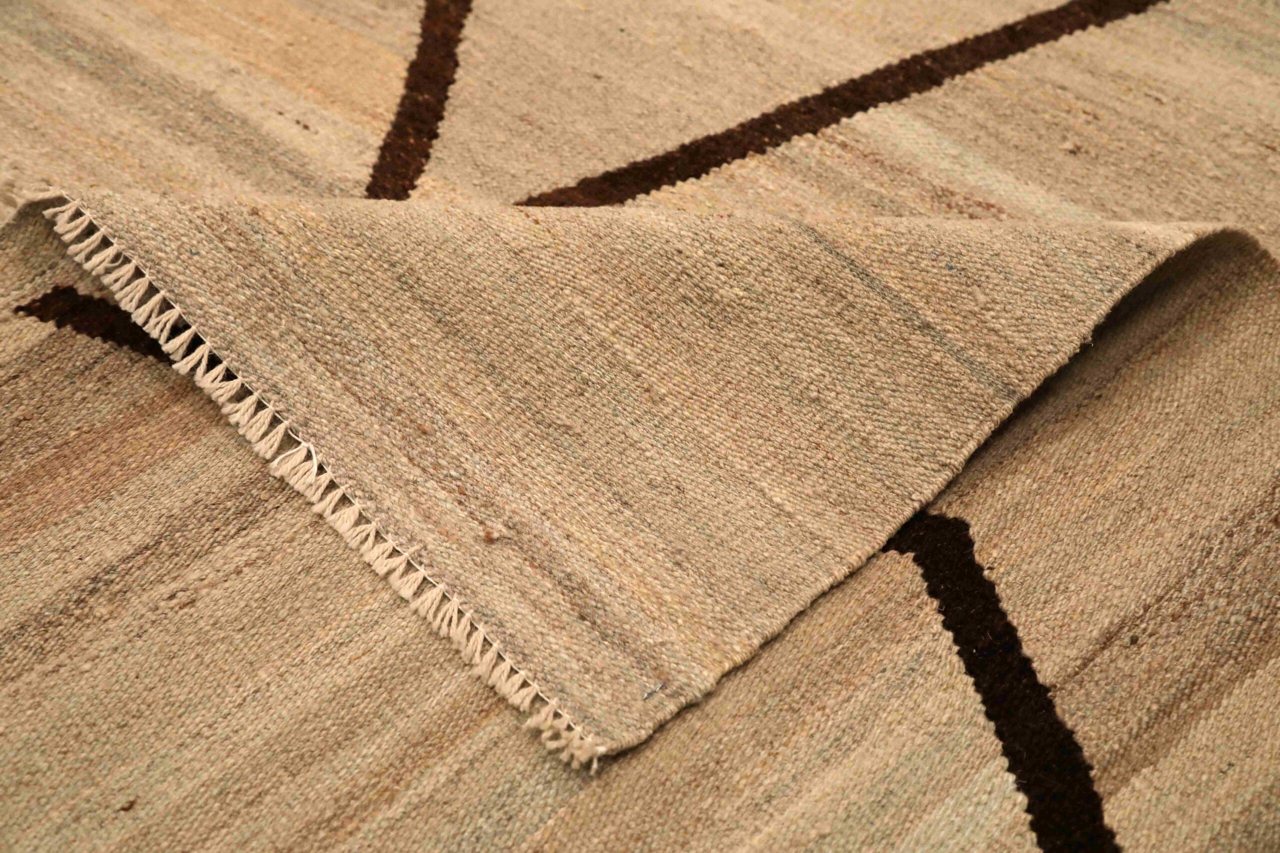 Tribale Afghanistan Kilim Area Rugs - Lana Marrone Avorio Design - 96404 in vendita