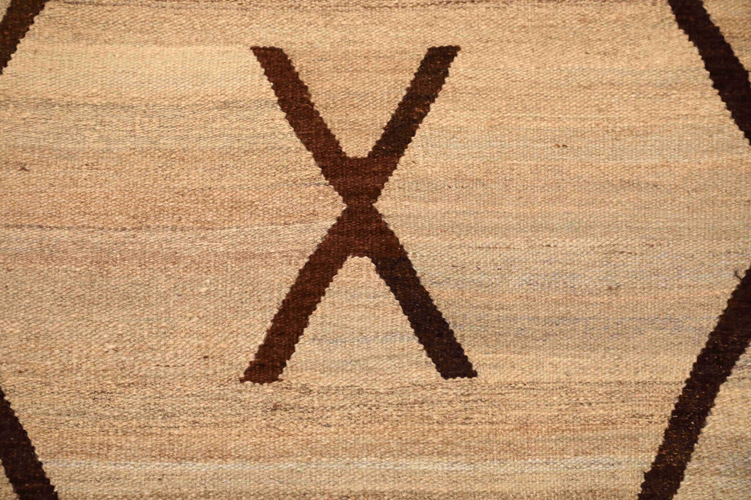 Afghano Afghanistan Kilim Area Rugs - Lana Marrone Avorio Design - 96404 in vendita