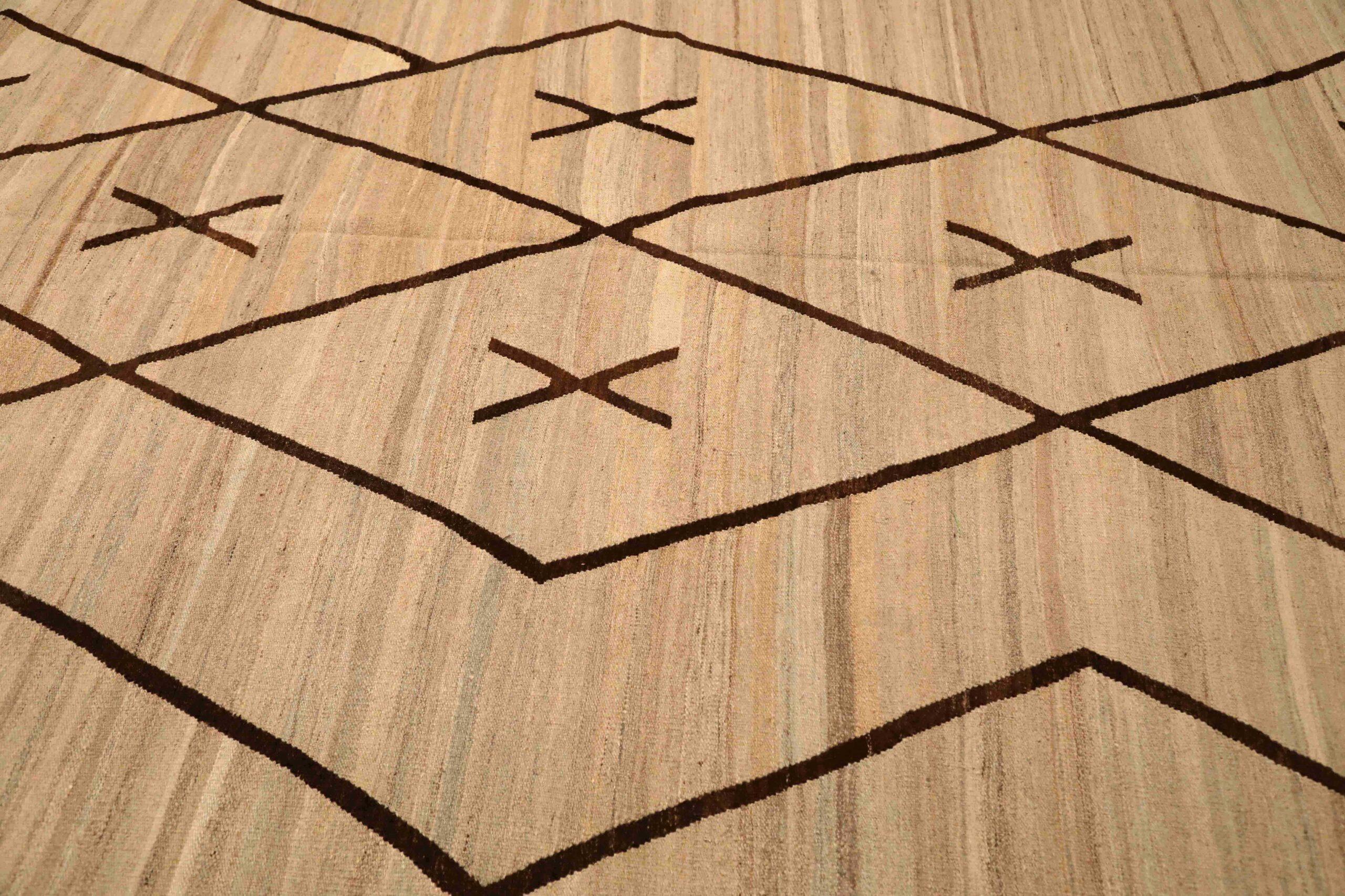 Afghanistan Kilim Area Rugs - Lana Marrone Avorio Design - 96404 In condizioni ottime in vendita a Dallas, TX