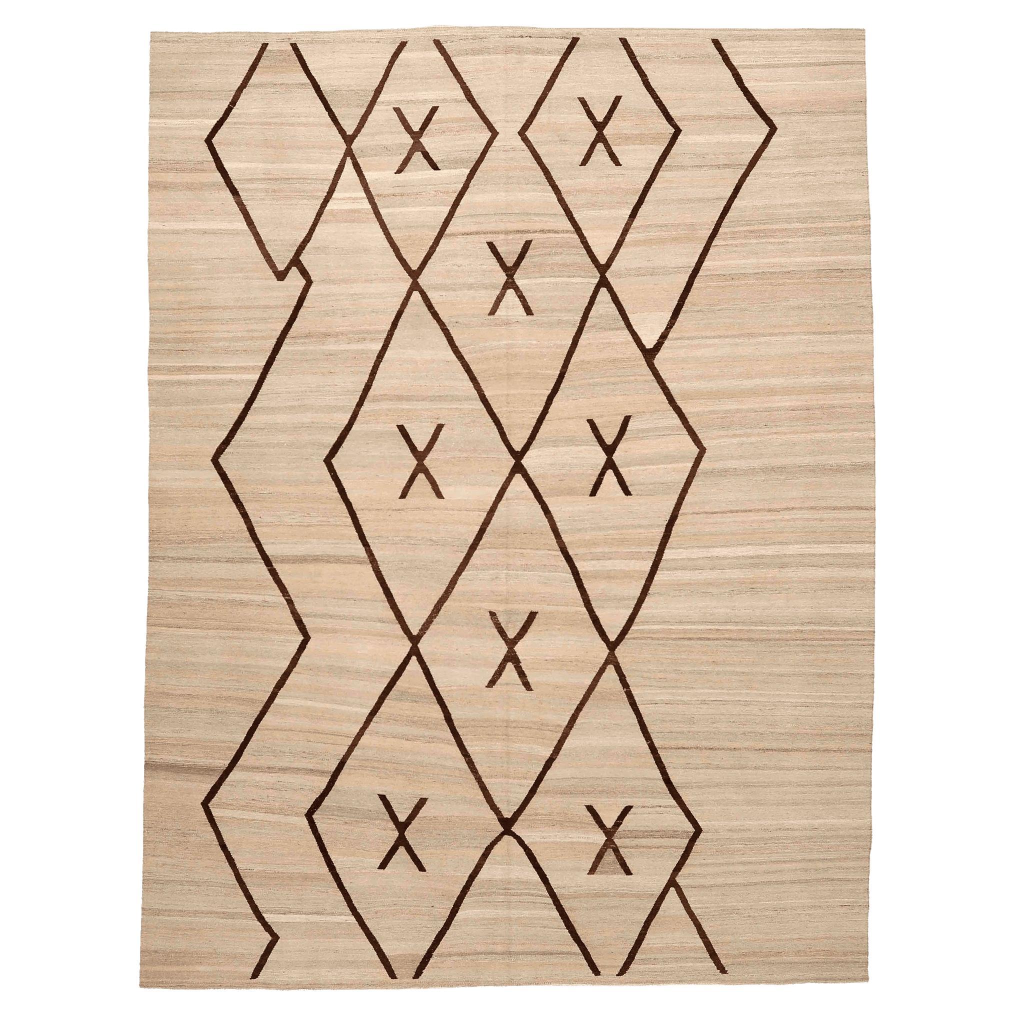 Afghanistan Kilim Teppiche - Wolle Braun Elfenbein Design - 96404