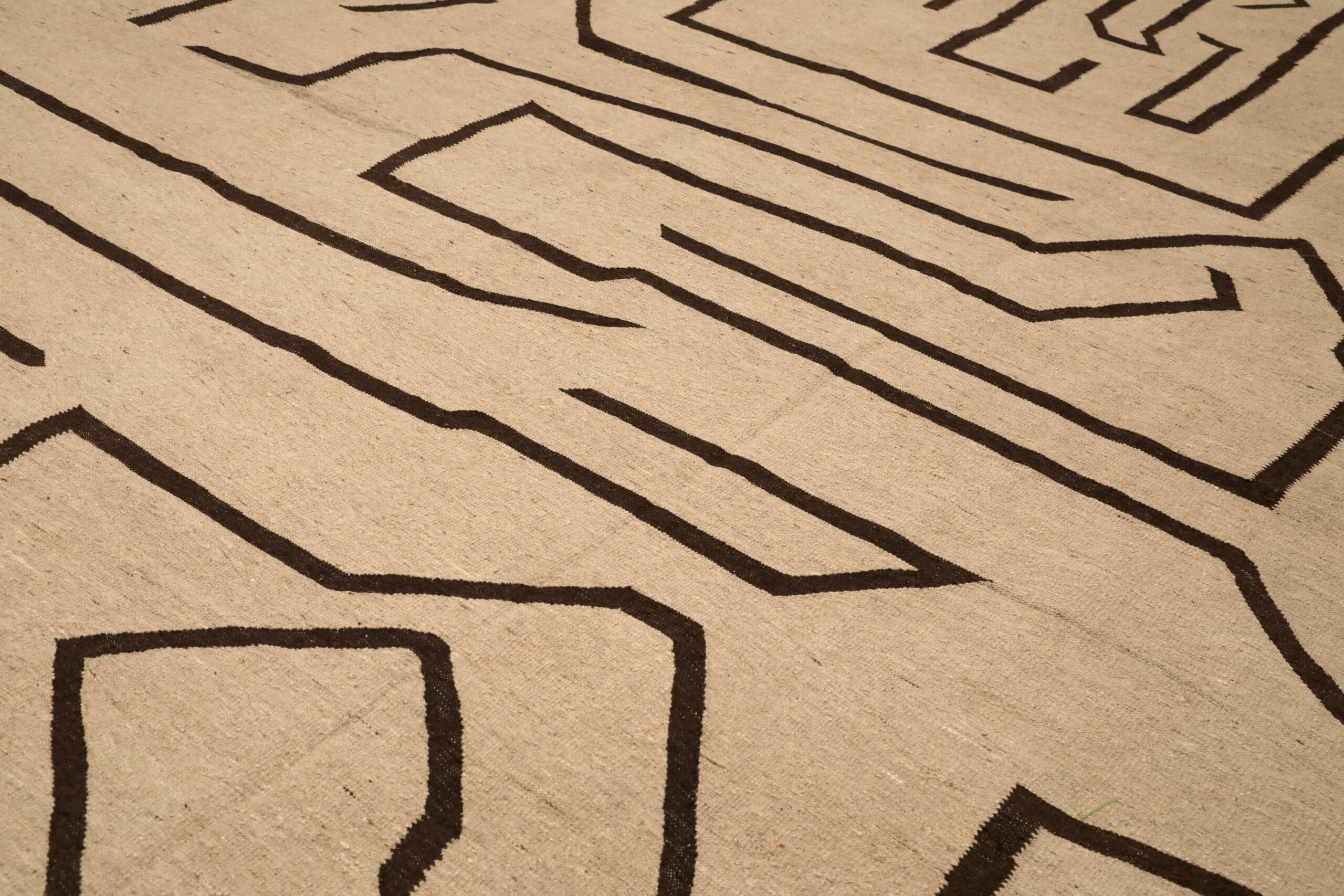 Tribal Afghanistan Kilim Area Rugs - Wool Brown Ivory Design - 96455 For Sale