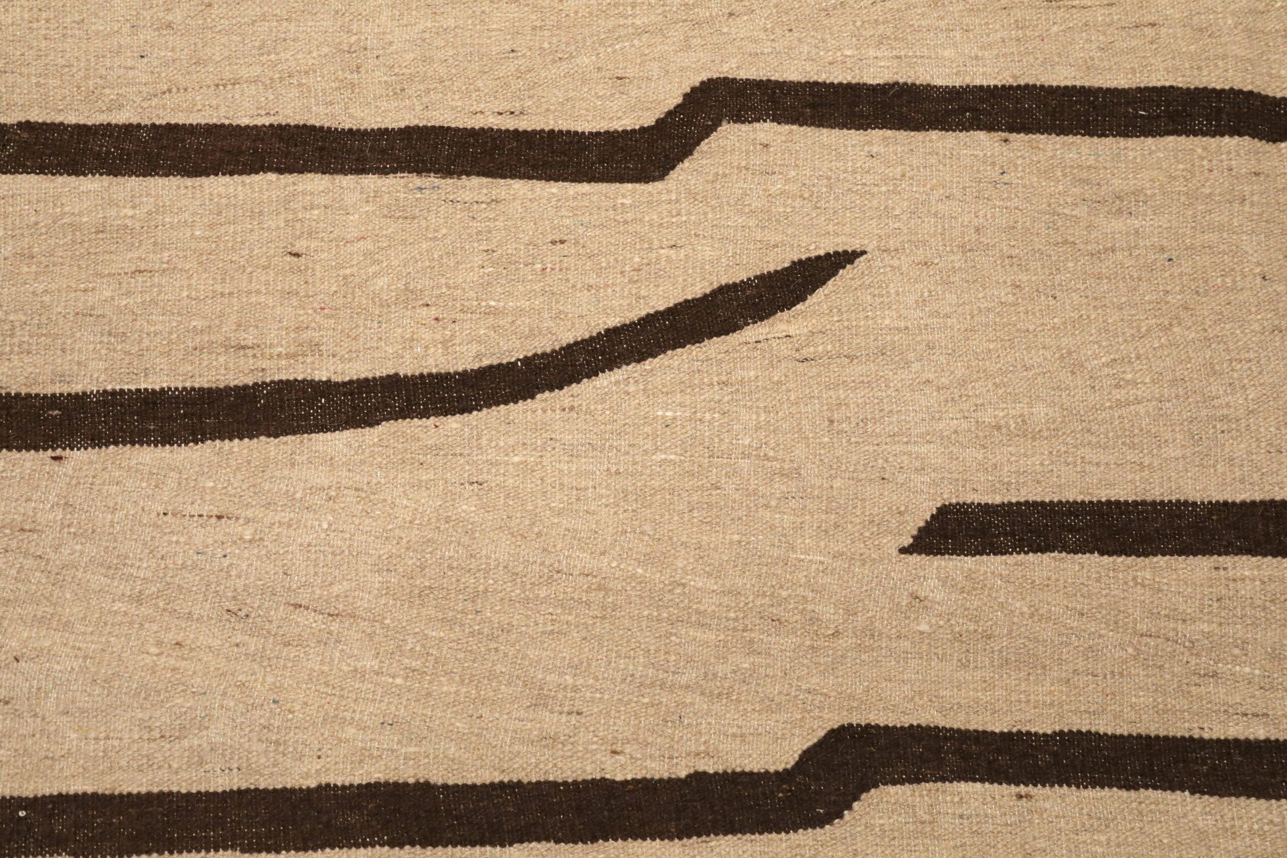 20th Century Afghanistan Kilim Area Rugs - Wool Brown Ivory Design - 96455 For Sale