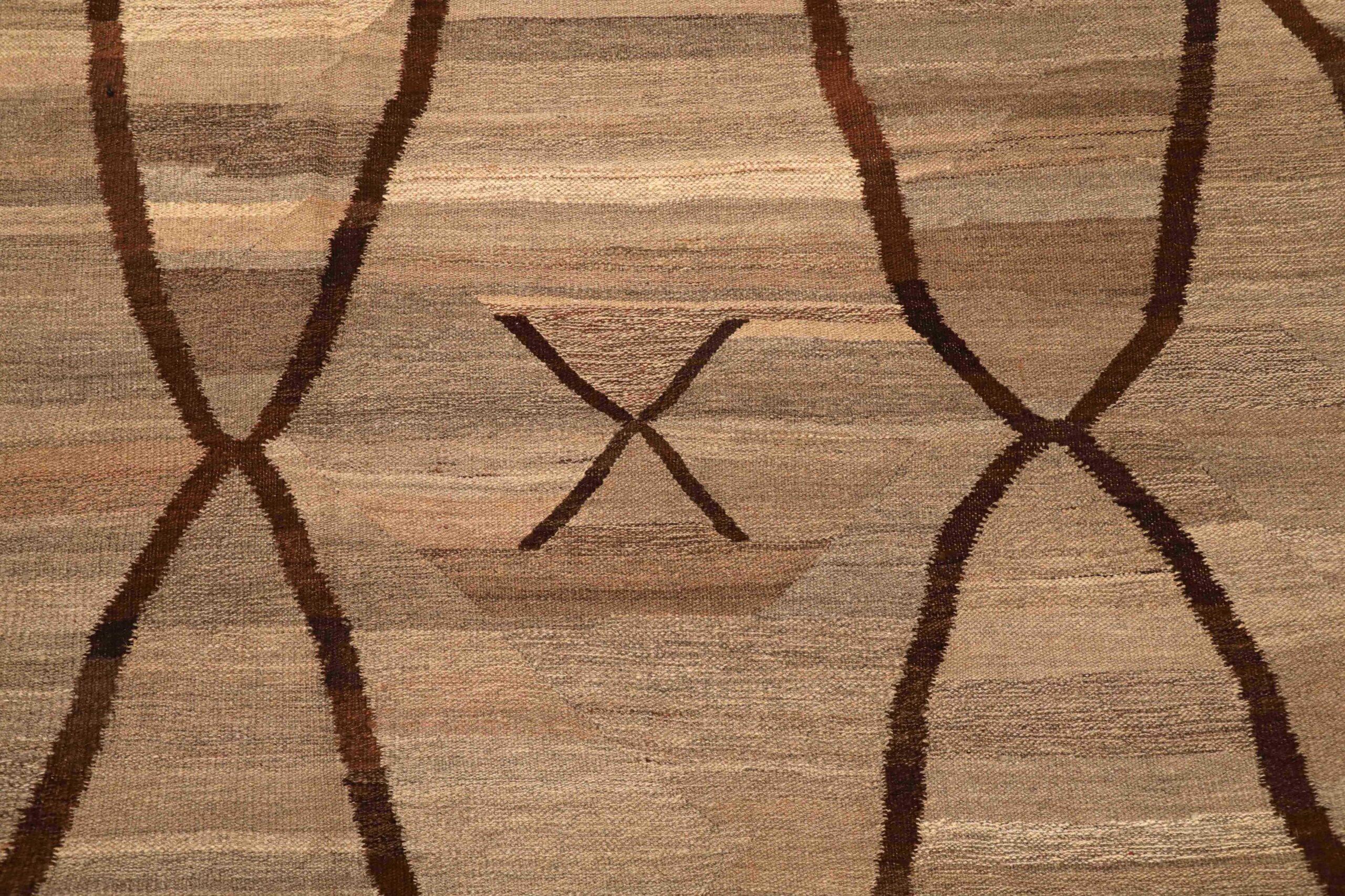 Annodato a mano Afghanistan Kilim Area Rugs - Lana Marrone Taupe Design - 96403 in vendita