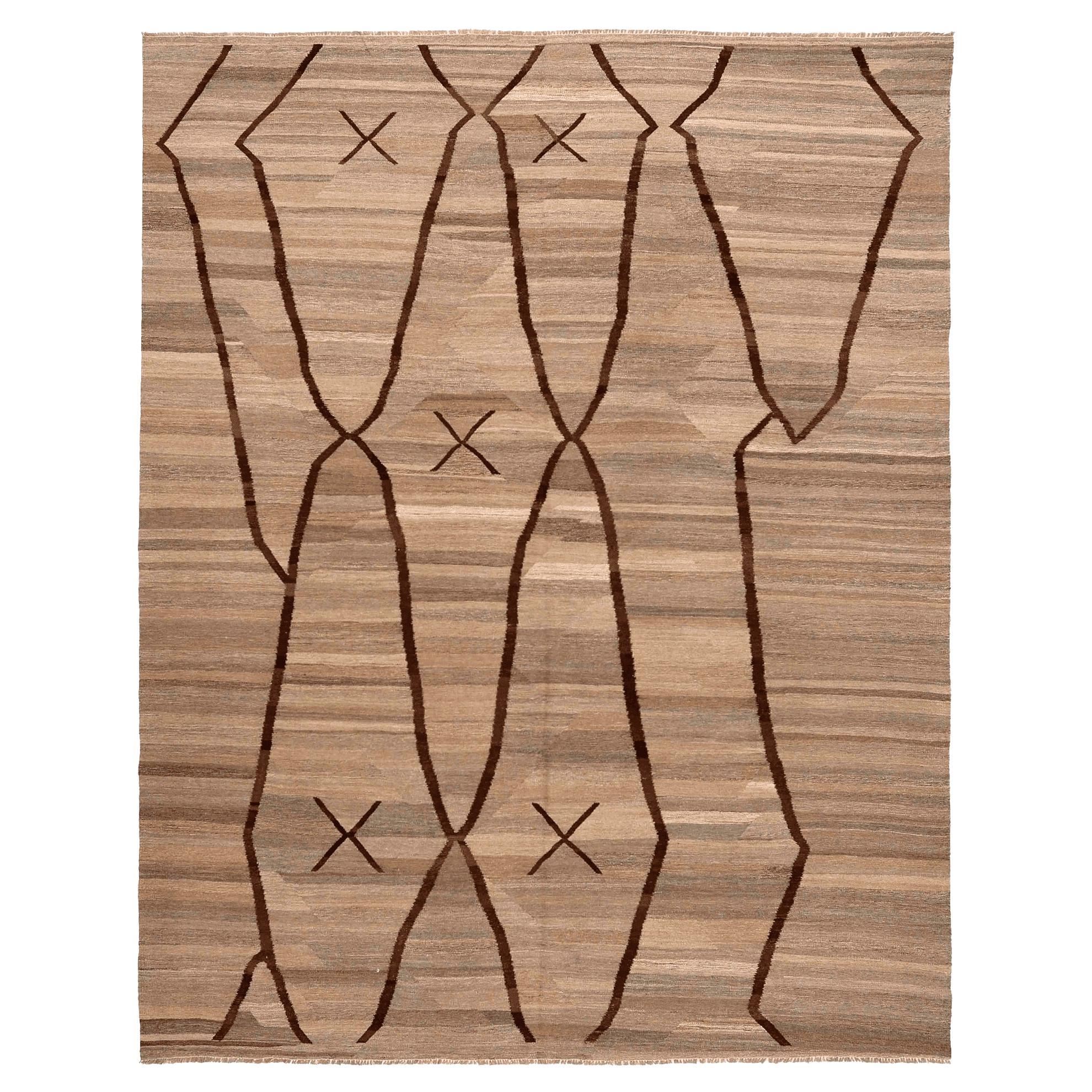 Afghanistan Kilim Area Rugs - Lana Marrone Taupe Design - 96403