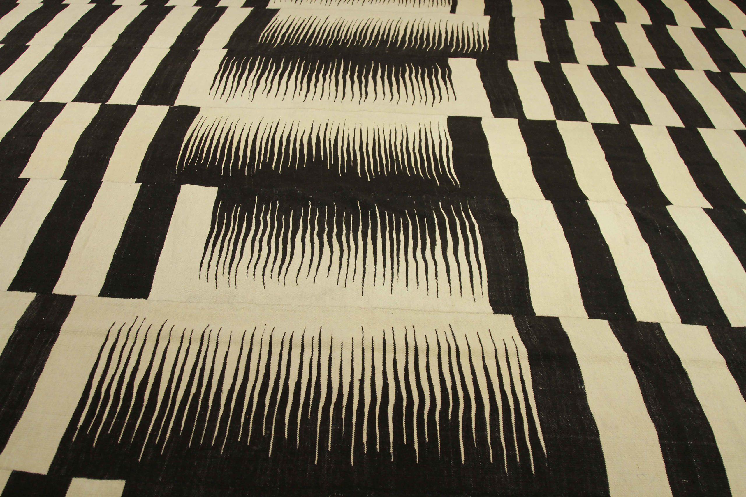 Afghanistan Kelim Over Size Teppich - Wolle Schwarz Elfenbein Design - 88695 (Afghanisch) im Angebot