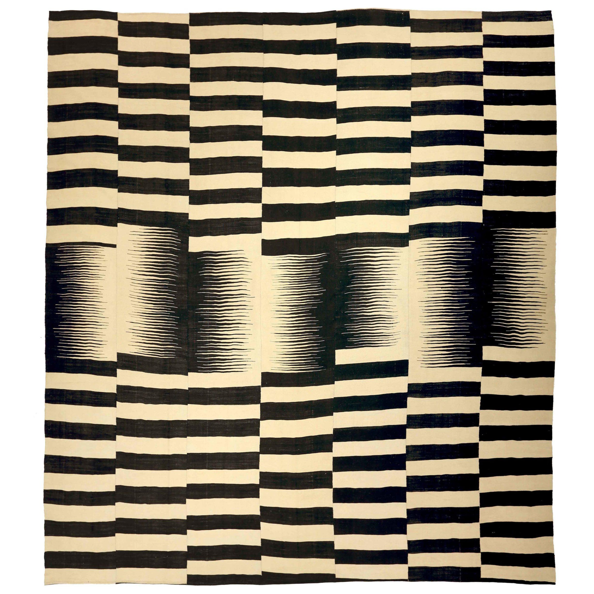 Afghanistan Kelim Over Size Teppich - Wolle Schwarz Elfenbein Design - 88695