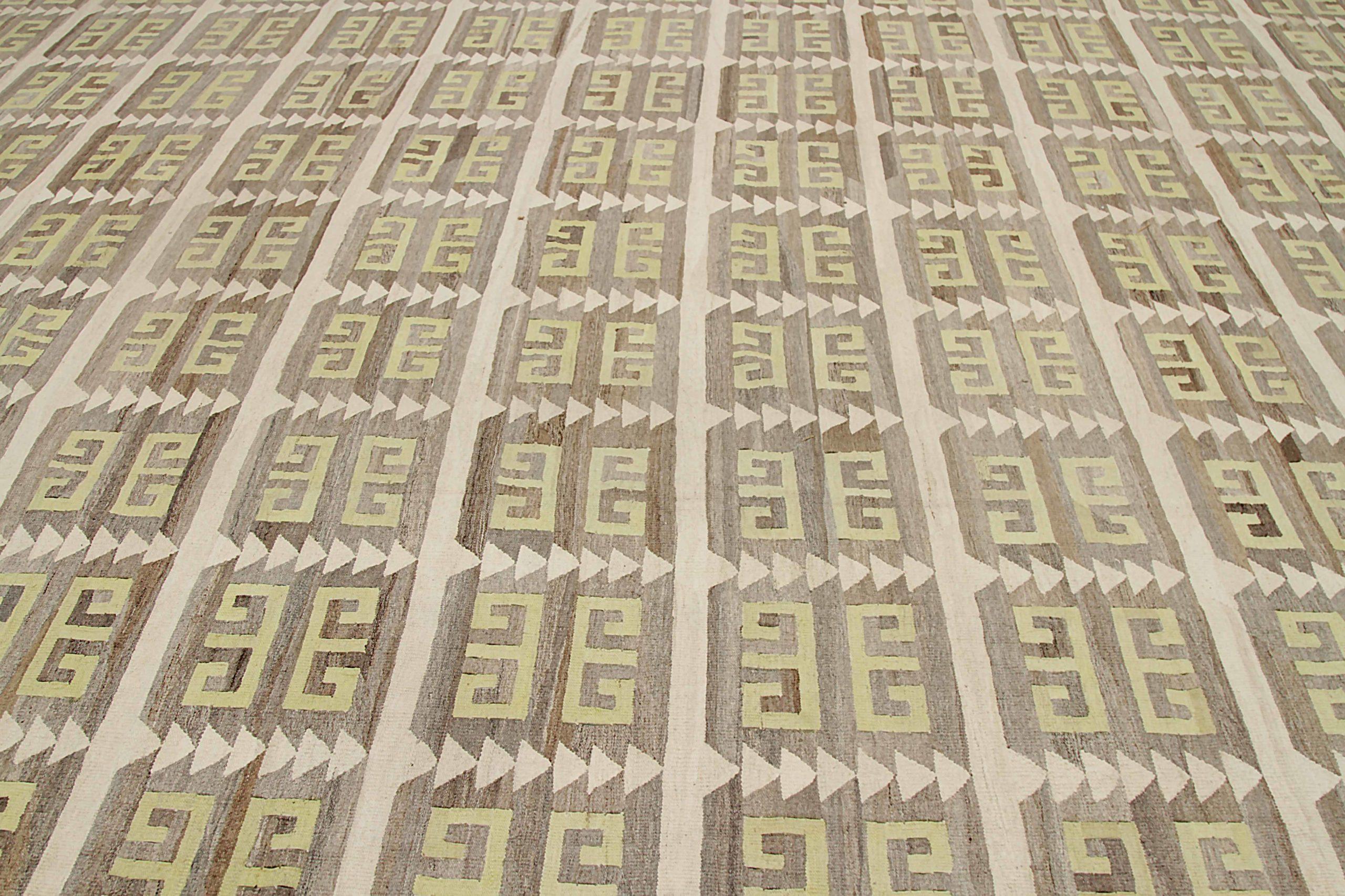 Tribal Afghanistan Kilim Over Size Rug - Wool Brown Ivory Yellow - 92095 For Sale