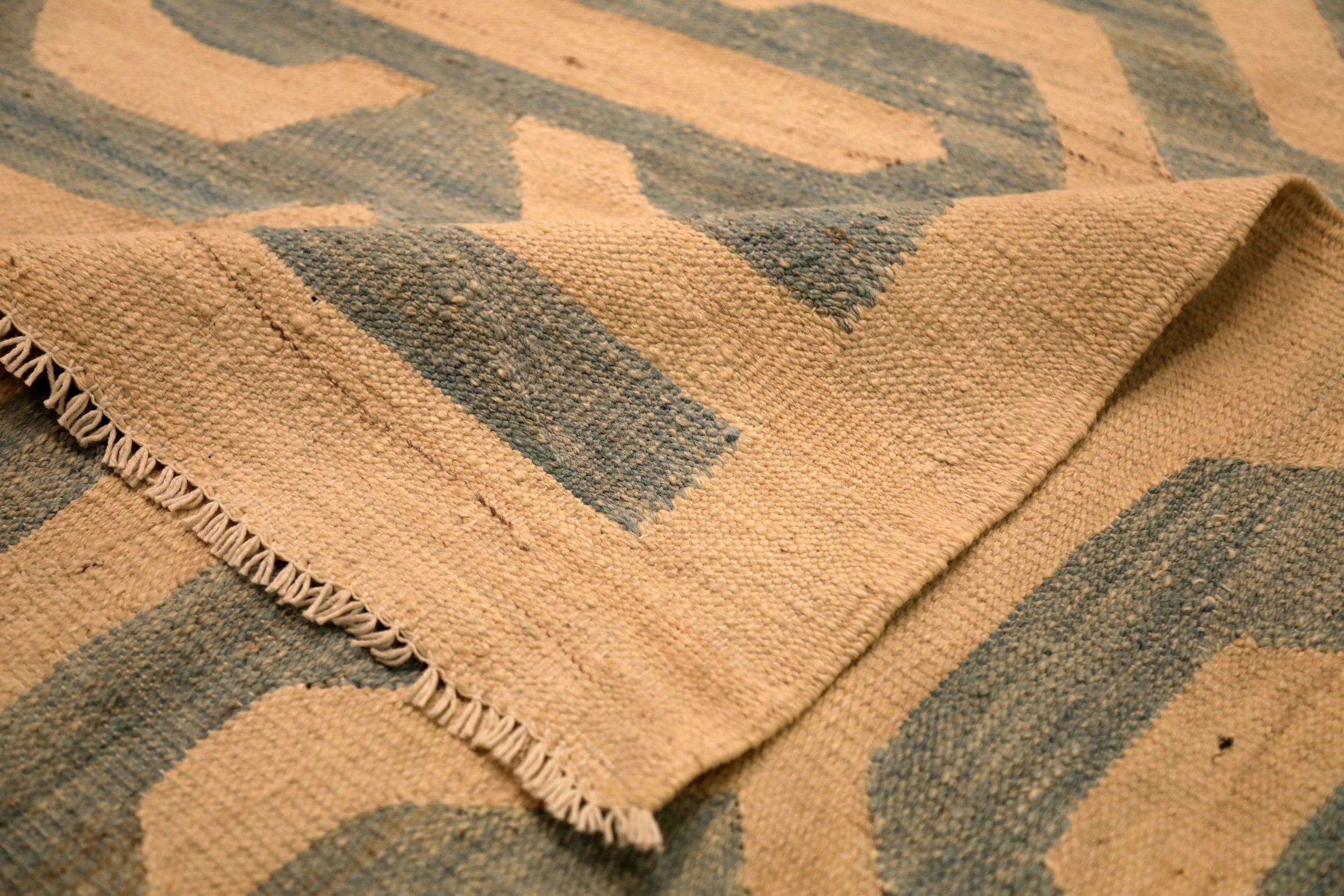 Afghanistan Kilim Over Size Rug - Wool Gray Ivory Design - 93896 In Excellent Condition For Sale In Dallas, TX