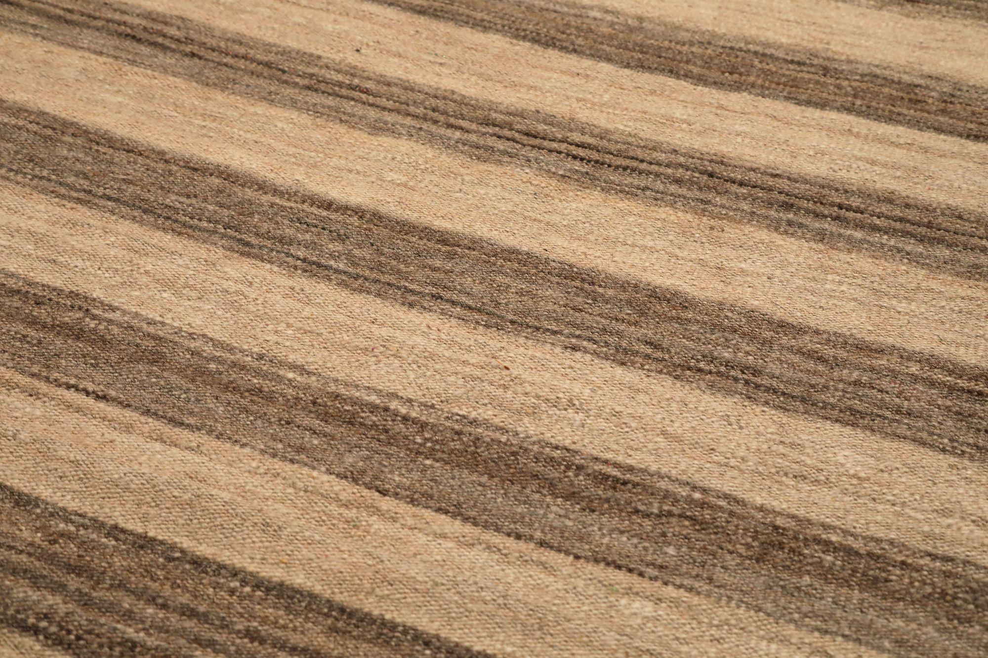 Tribale Afghanistan Kilim Runner Rug - Lana Marrone Avorio Design - 92098 in vendita