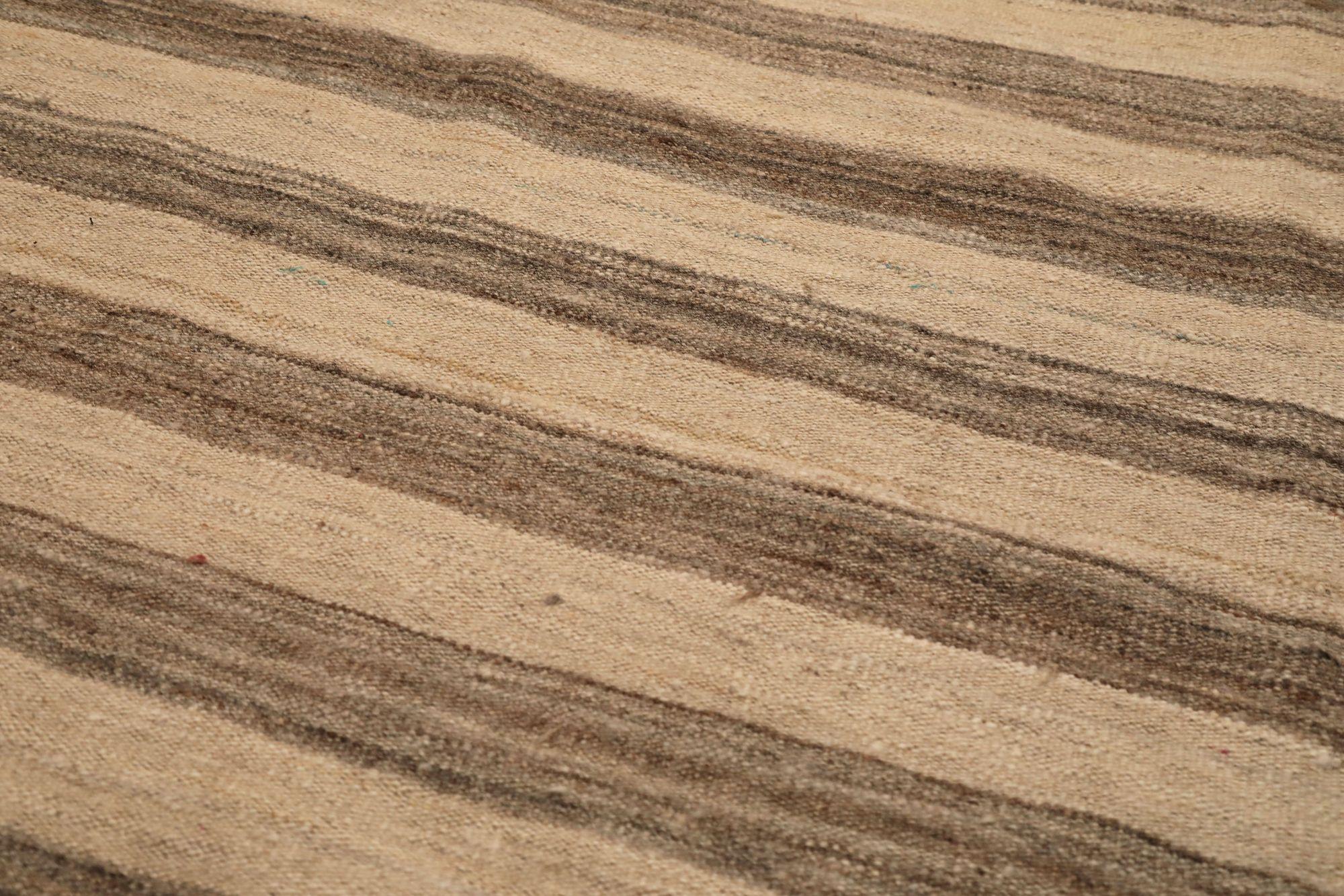 Afghanistan Kilim Läufer Teppich - Wolle Braun Elfenbein Design - 92103 (Stammeskunst) im Angebot