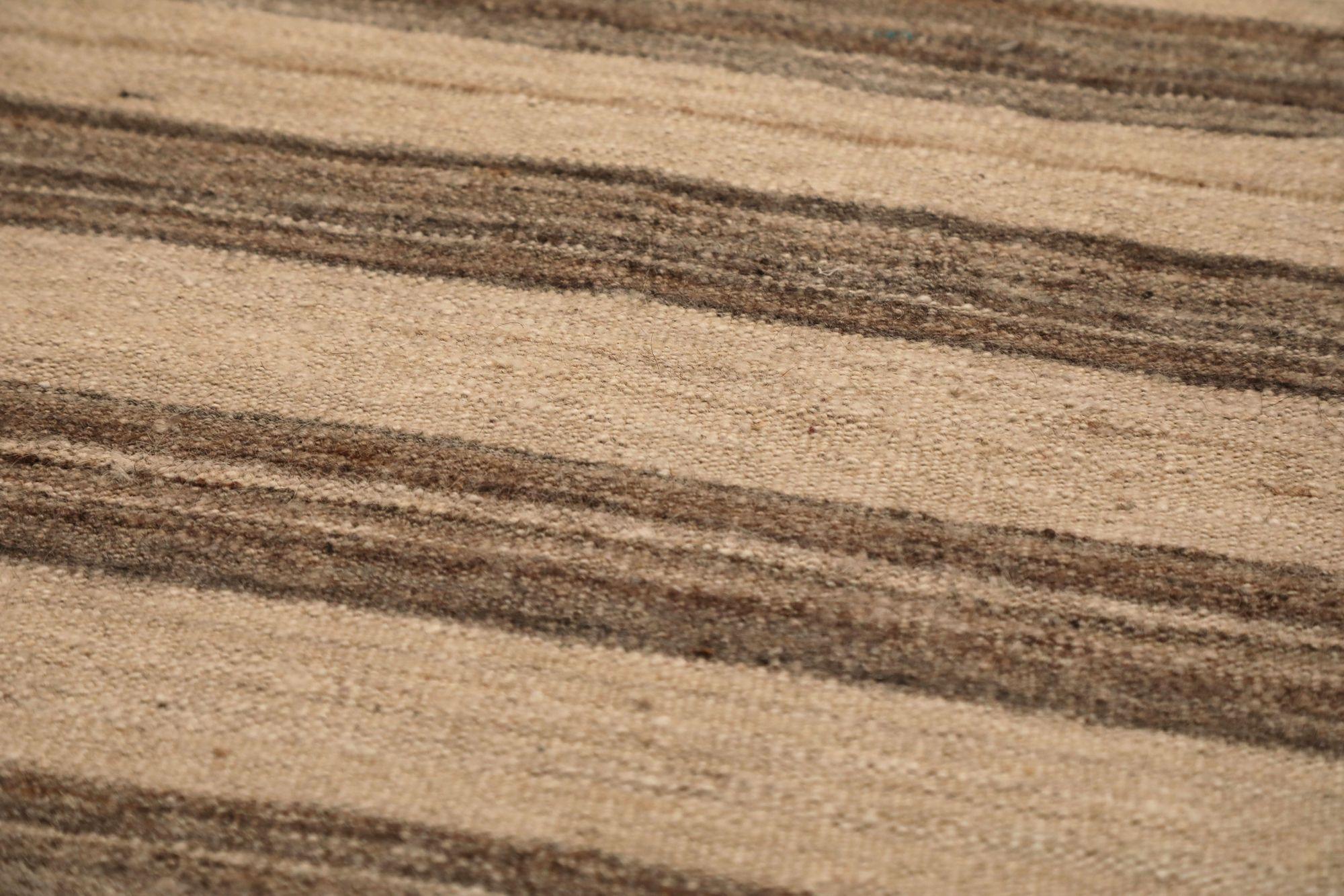 Afghanistan Kilim Läufer Teppich - Wolle Braun Elfenbein Design - 92105 (Stammeskunst) im Angebot