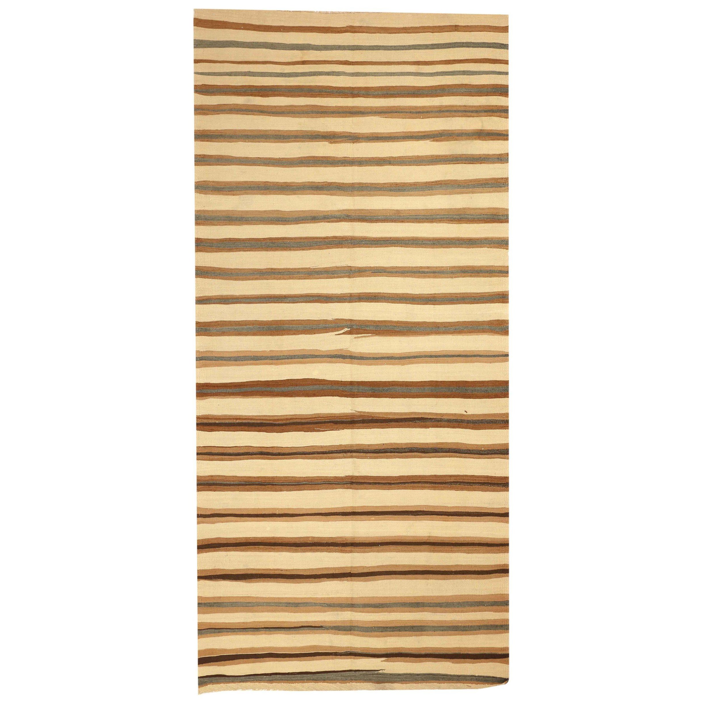 Afghanistan Kilim Small Rug - Wolle Brown Ivory Design - 88691