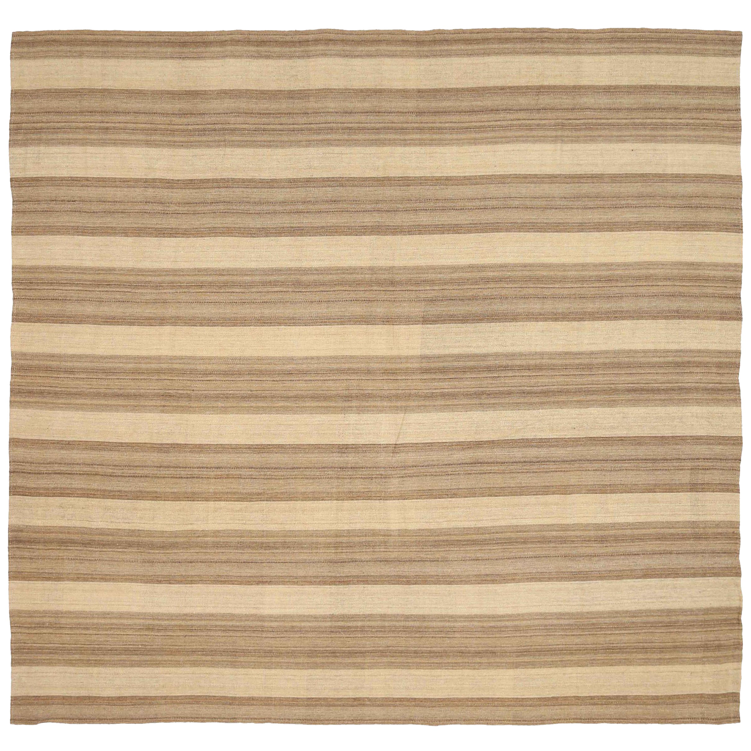 Afghanistan Kilim Quadratische Teppiche - Wolle Braun Elfenbein Design - 88401