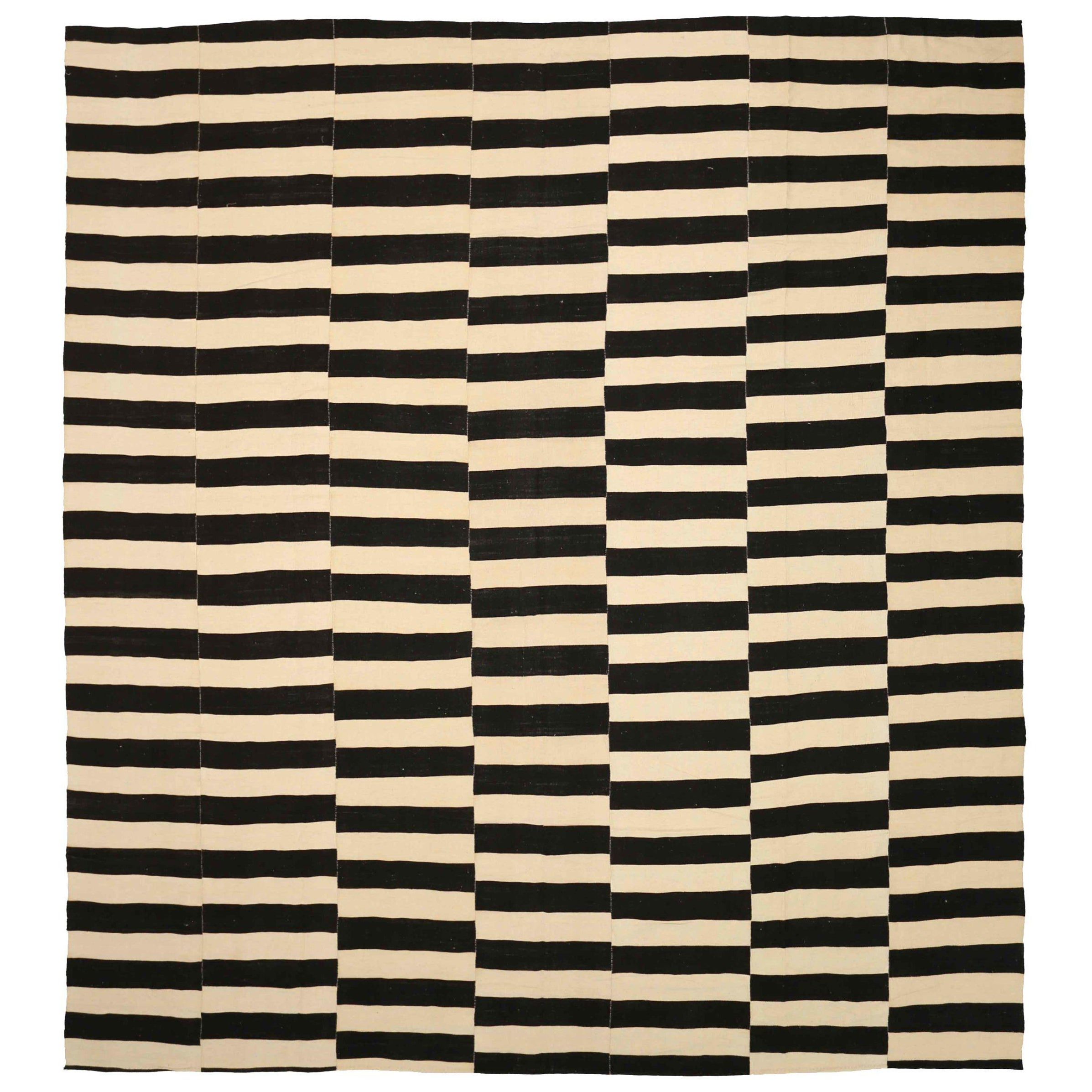 Afghanistan Kilim Quadratische Teppiche - Wolle Braun Elfenbein Design - 88628