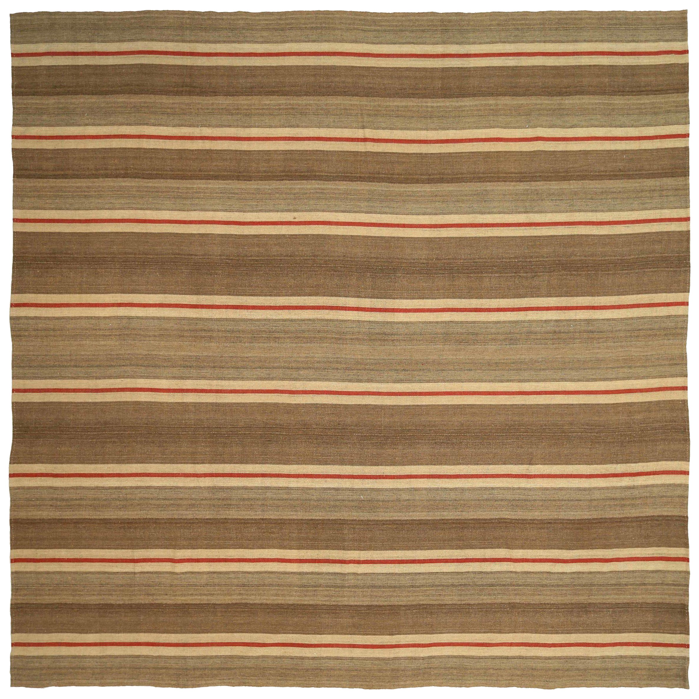 Tappeti quadrati Afghanistan Kilim - Lana Marrone Rosso Taupe - 88684 in vendita