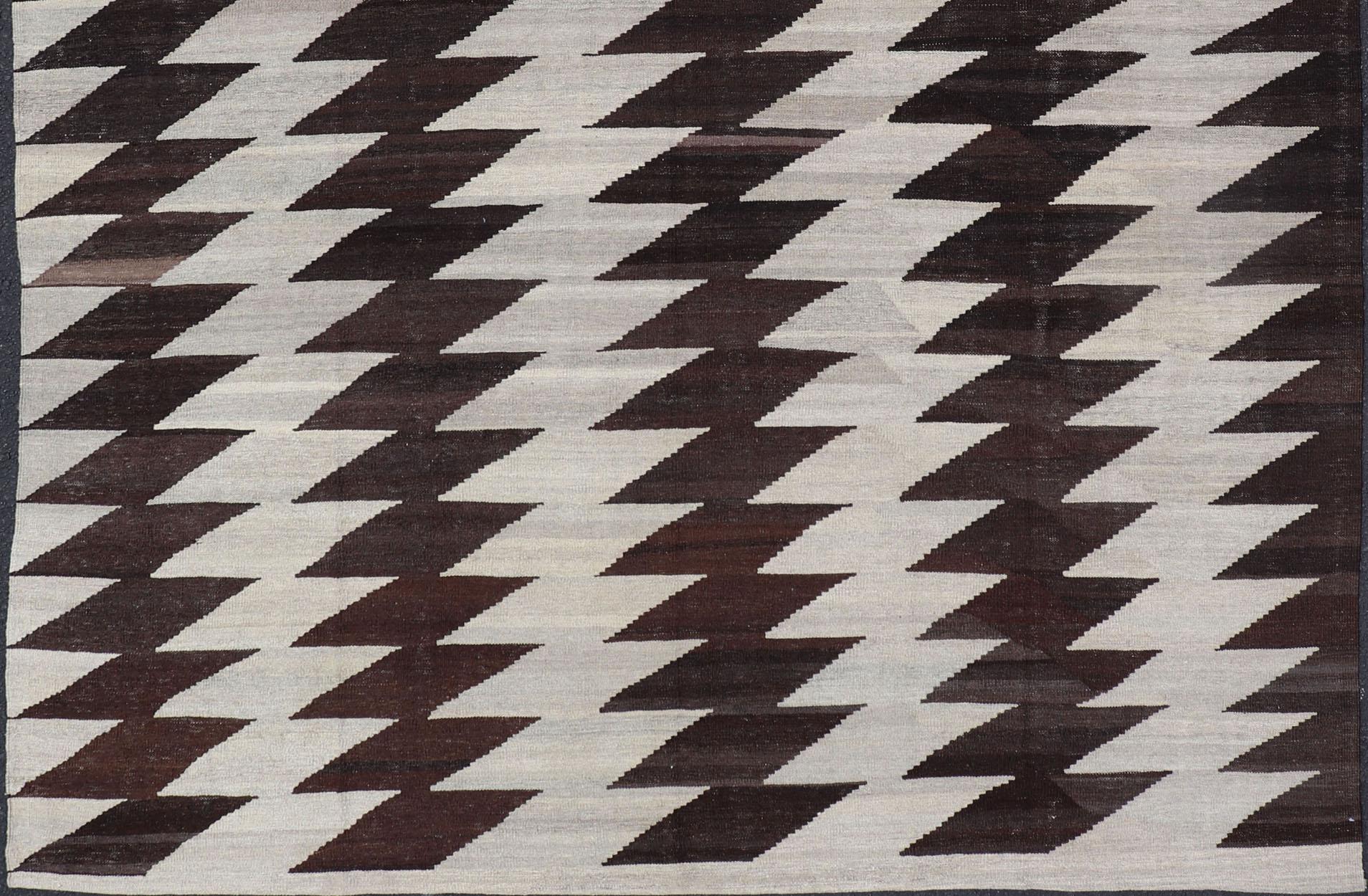 Afghanistan Kilim with Modern Design With Browns and Gray In New Condition For Sale In Atlanta, GA