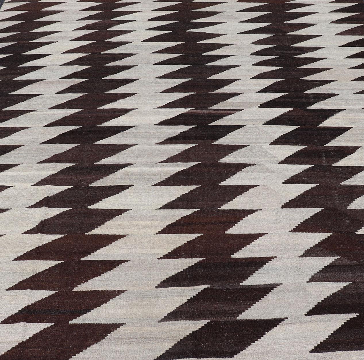 Contemporary Afghanistan Kilim with Modern Design With Browns and Gray For Sale