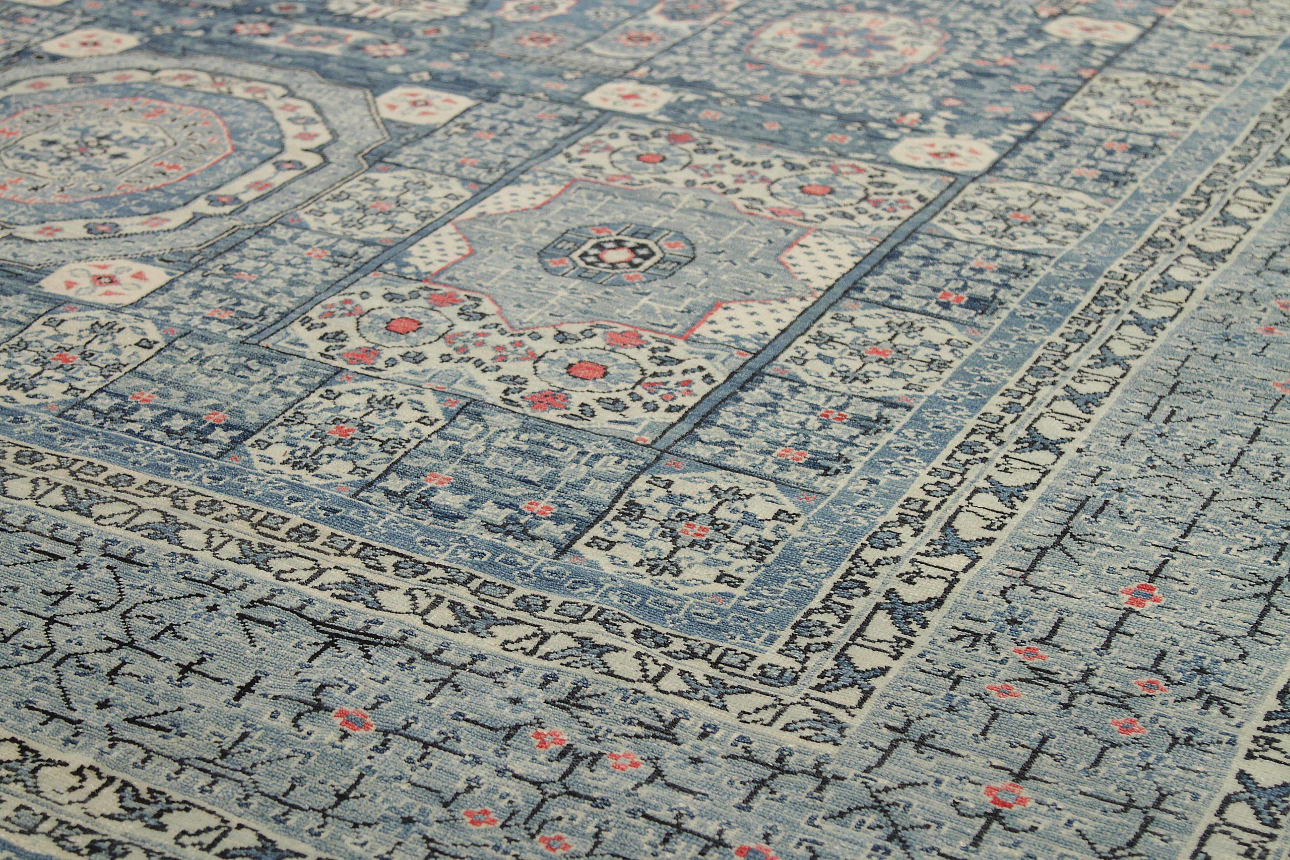 Tappeti Afghanistan Mamluke Circa 1990 - Lana Grigio Avorio Rosso Design - 92498 In condizioni ottime in vendita a Dallas, TX