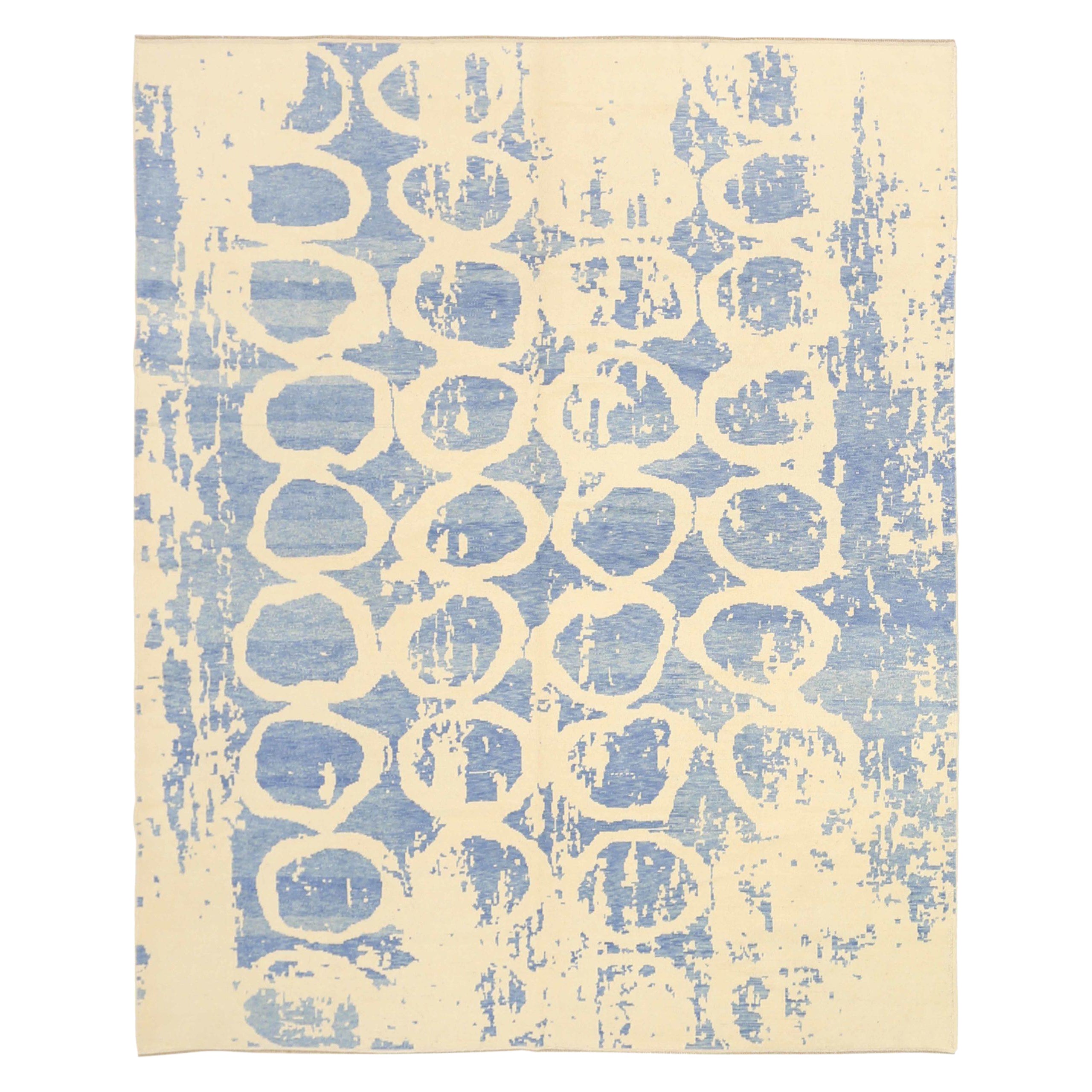 Tapis modernes d'Afghanistan datant d'environ 1990, motif bleu ivoire en laine - 92497 en vente