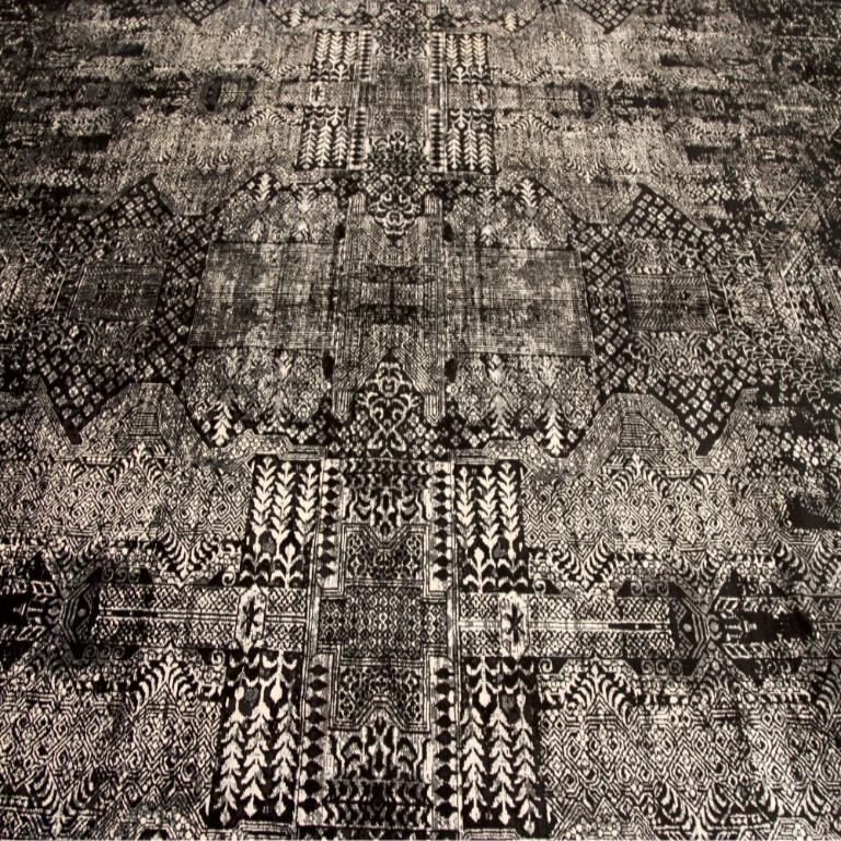 Moderne Afghanistan-Teppiche - Wolle in Schwarz-Weiß-Design - 92640 (Stammeskunst) im Angebot