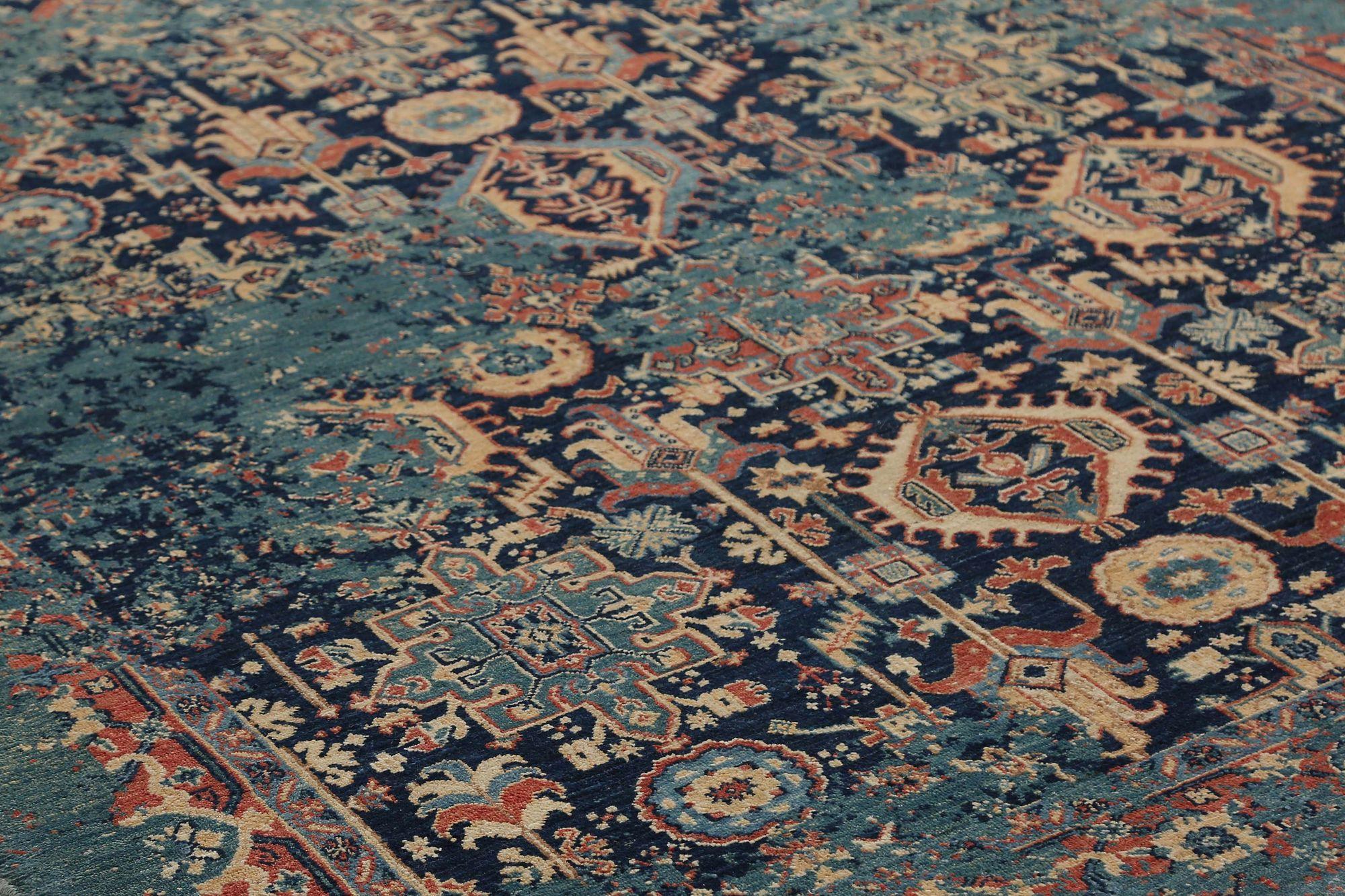Tribal Afghanistan Modern Area Rugs - Wool Blue Navy Blue Design - 97515 For Sale