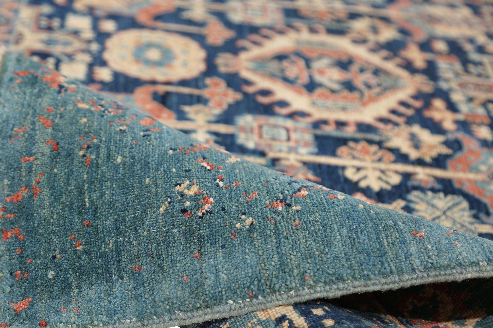 20th Century Afghanistan Modern Area Rugs - Wool Blue Navy Blue Design - 97515 For Sale