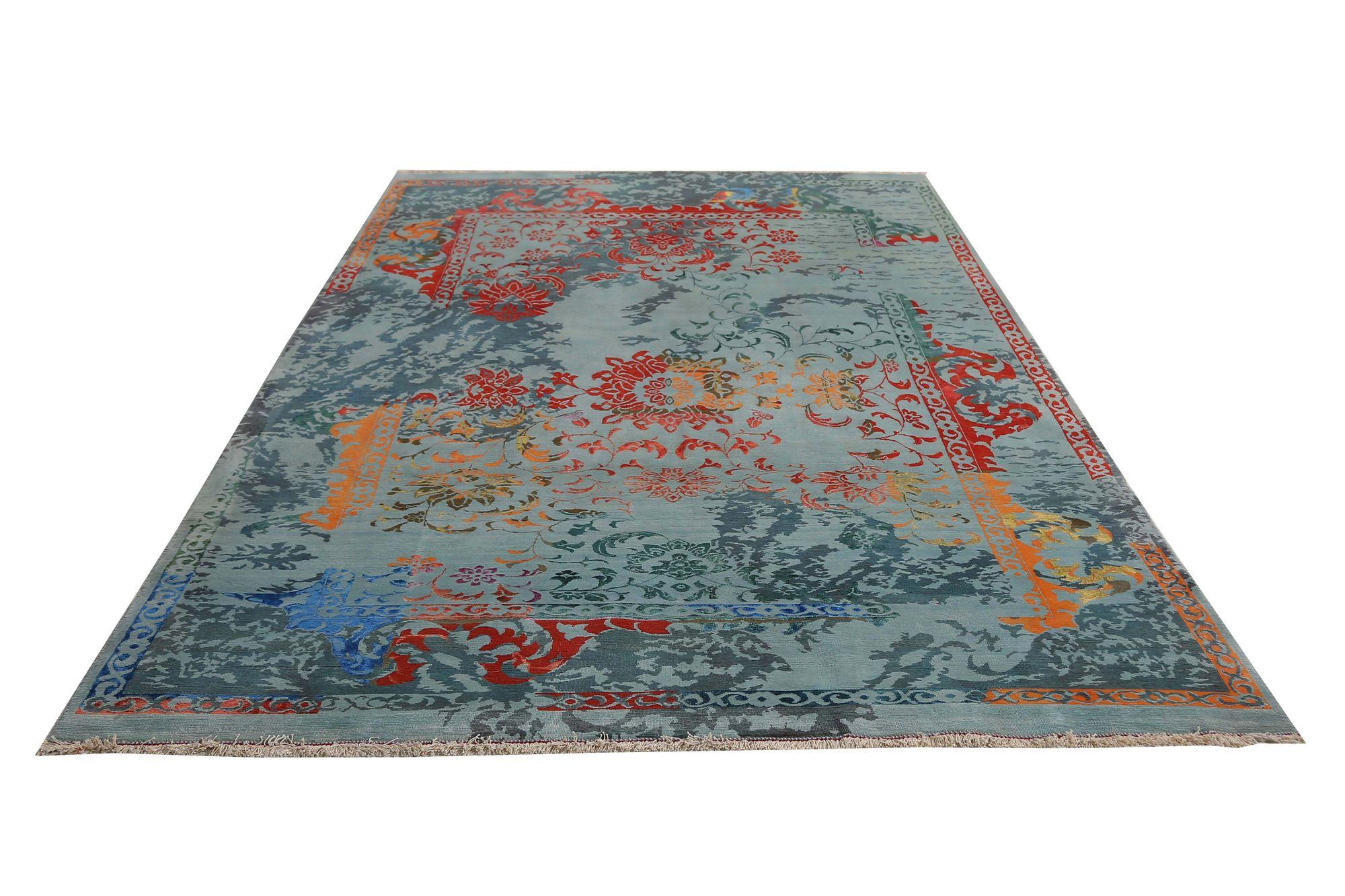 Alfombras modernas de Afganistán - Lana Diseño Azul Naranja Rojo - 97043 Afgano en venta