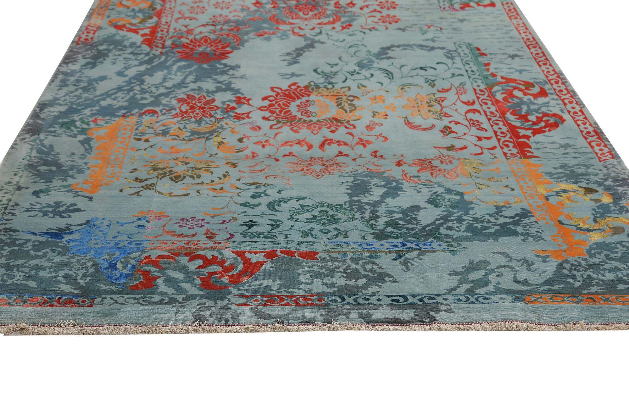 Alfombras modernas de Afganistán - Lana Diseño Azul Naranja Rojo - 97043 en Excelente estado para la venta en Dallas, TX
