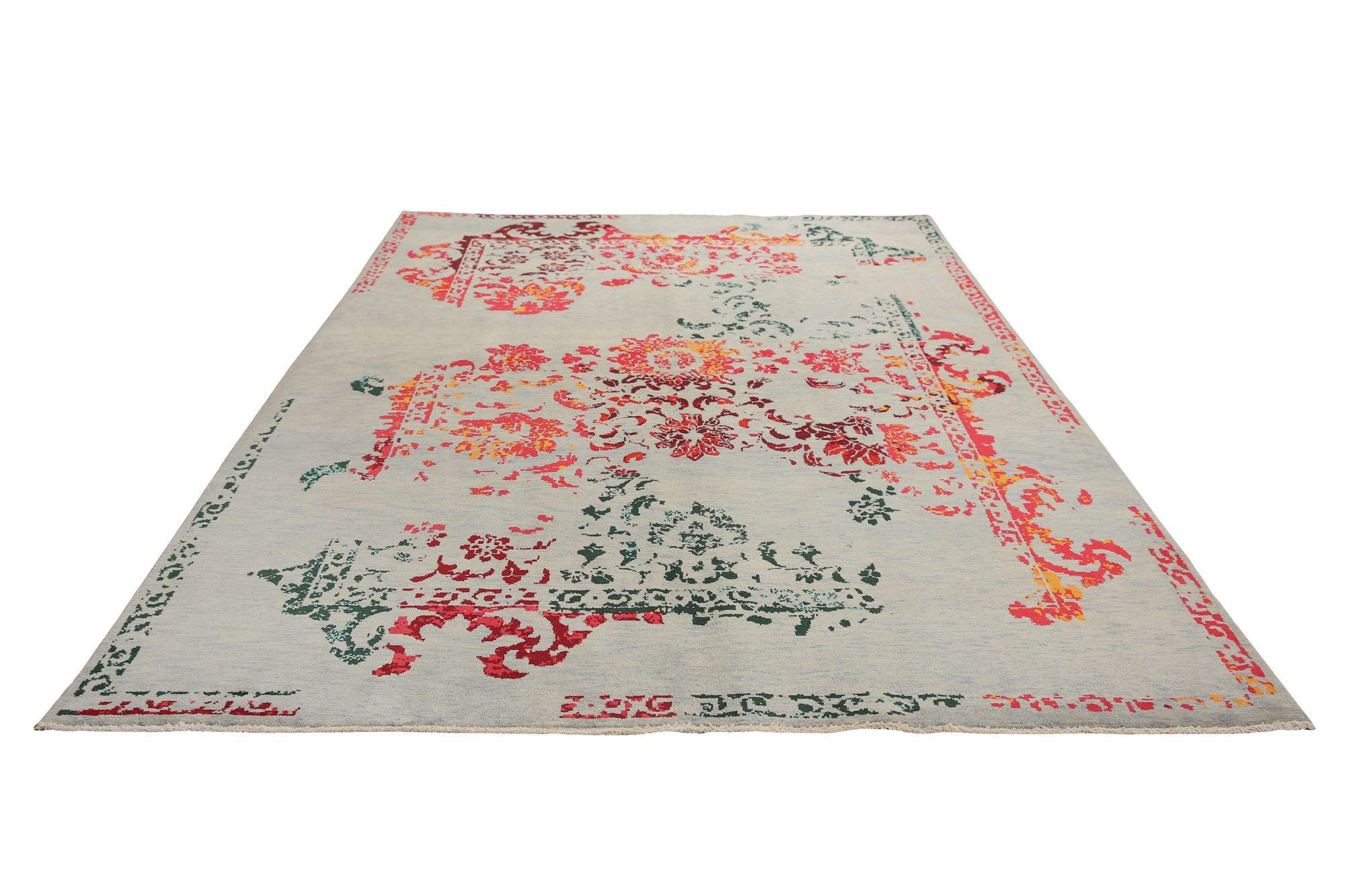 Afghanistan Modern Area Rugs - Wool Ivory Pink Design - 97040 In Excellent Condition For Sale In Dallas, TX