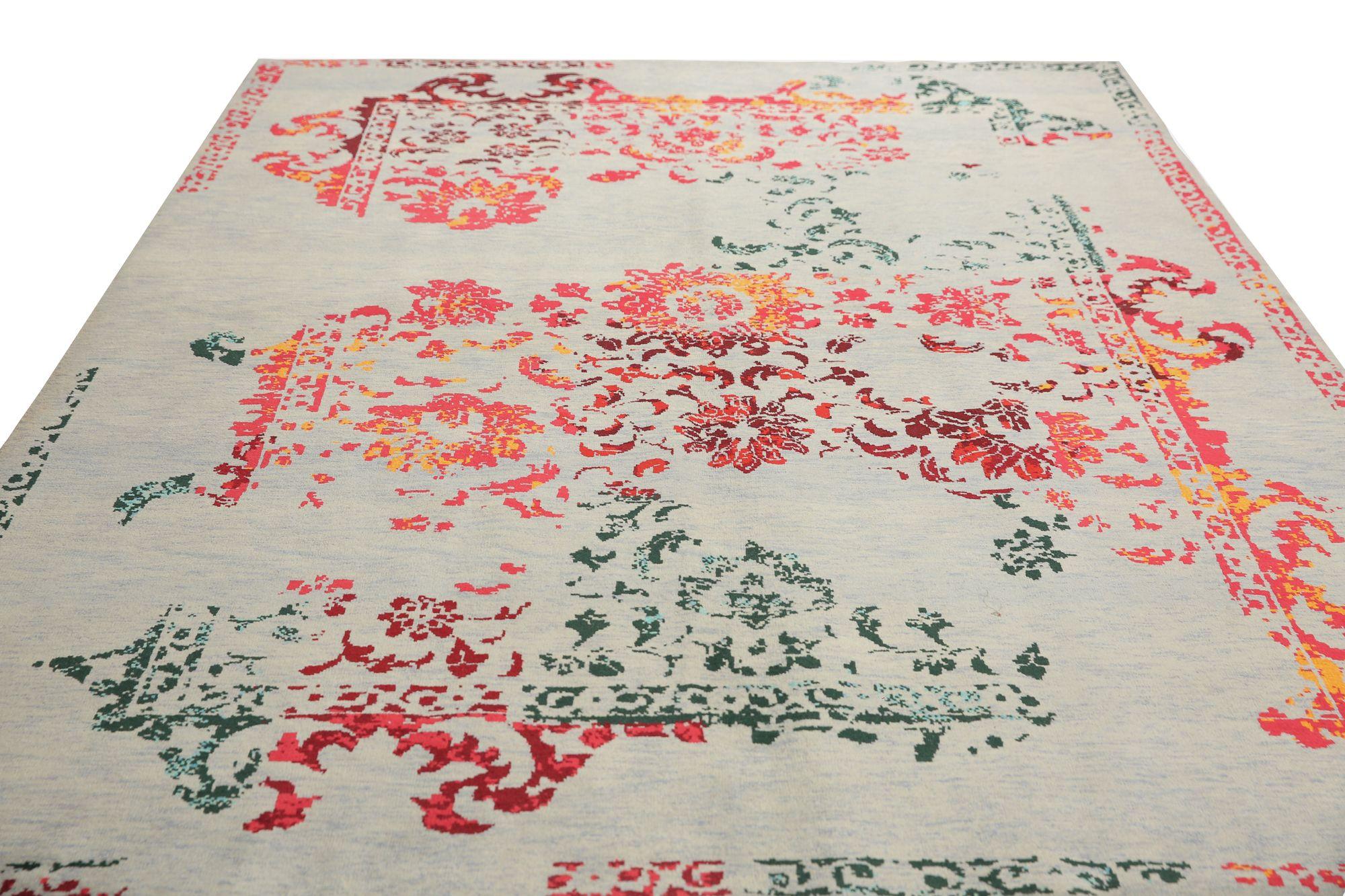 20th Century Afghanistan Modern Area Rugs - Wool Ivory Pink Design - 97040 For Sale