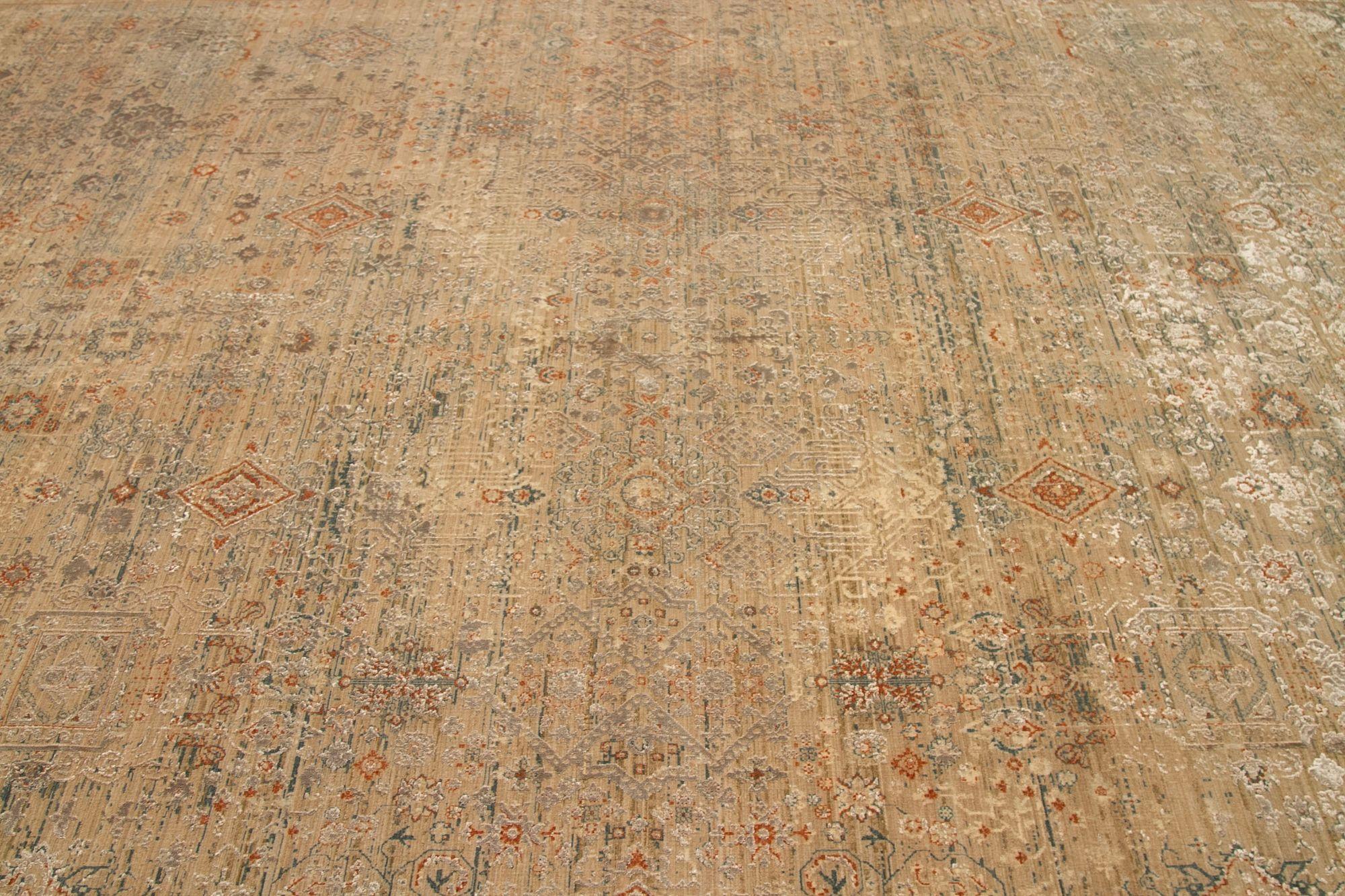 20ième siècle Tapis modernes d'Afghanistan - Laine ivoire rouge taupe motif - 92660 en vente
