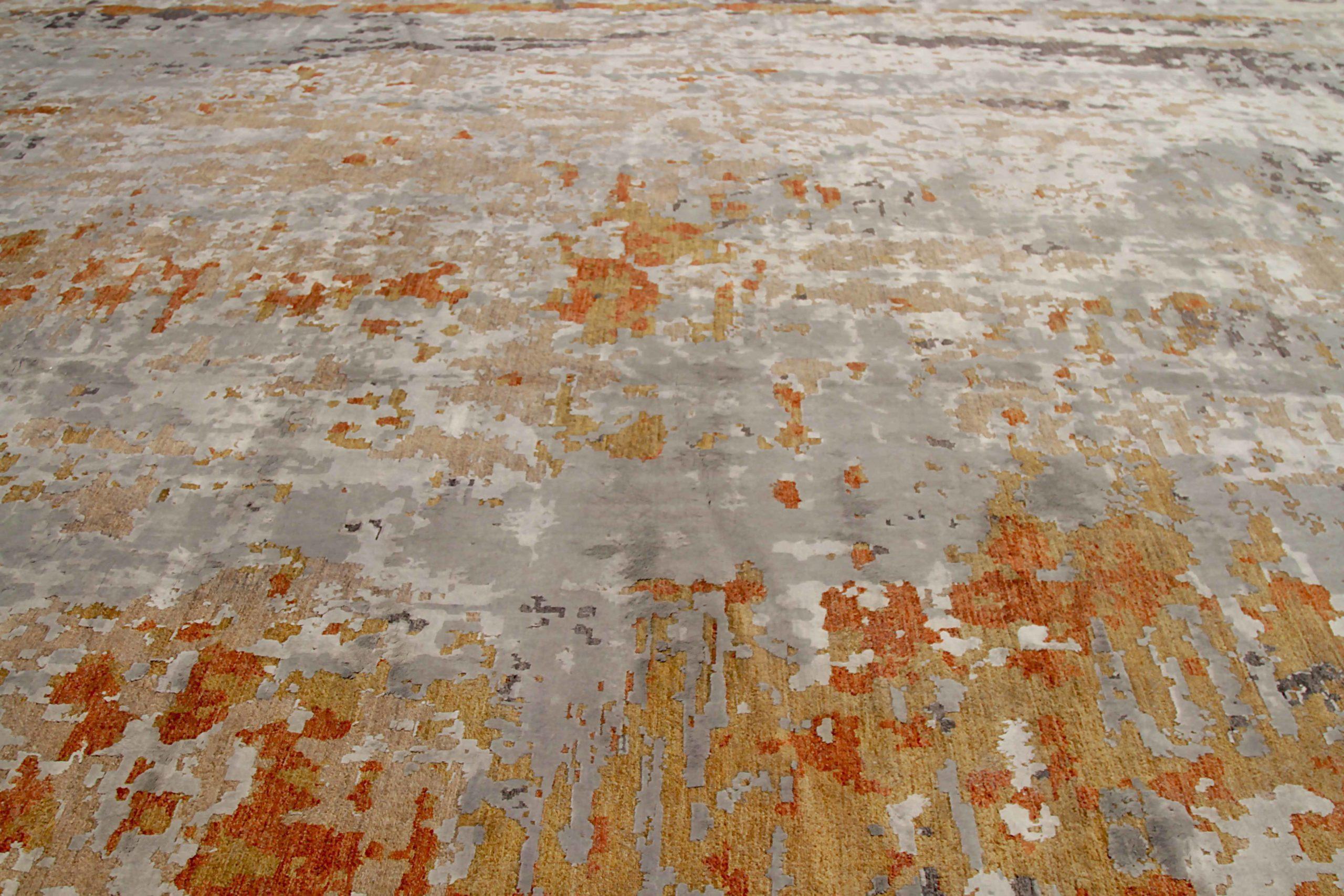 Tribal Afghanistan Modern Over Size Rug Circa 1990 - Wool Gray Orange Yellow - 92018 For Sale