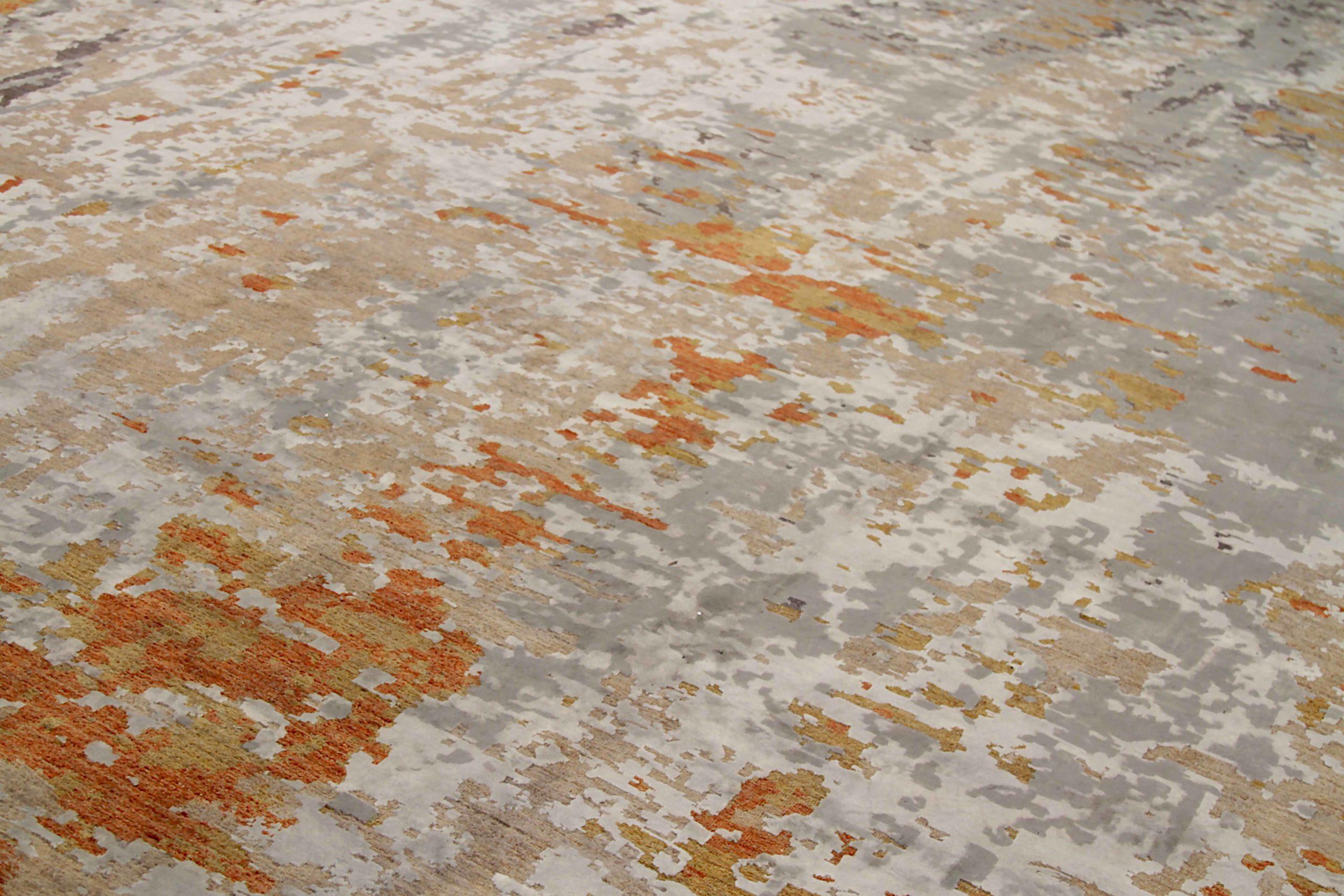 Afghanistan Modern Over Size Rug Circa 1990 - Wool Gray Orange Yellow - 92018 In Excellent Condition For Sale In Dallas, TX