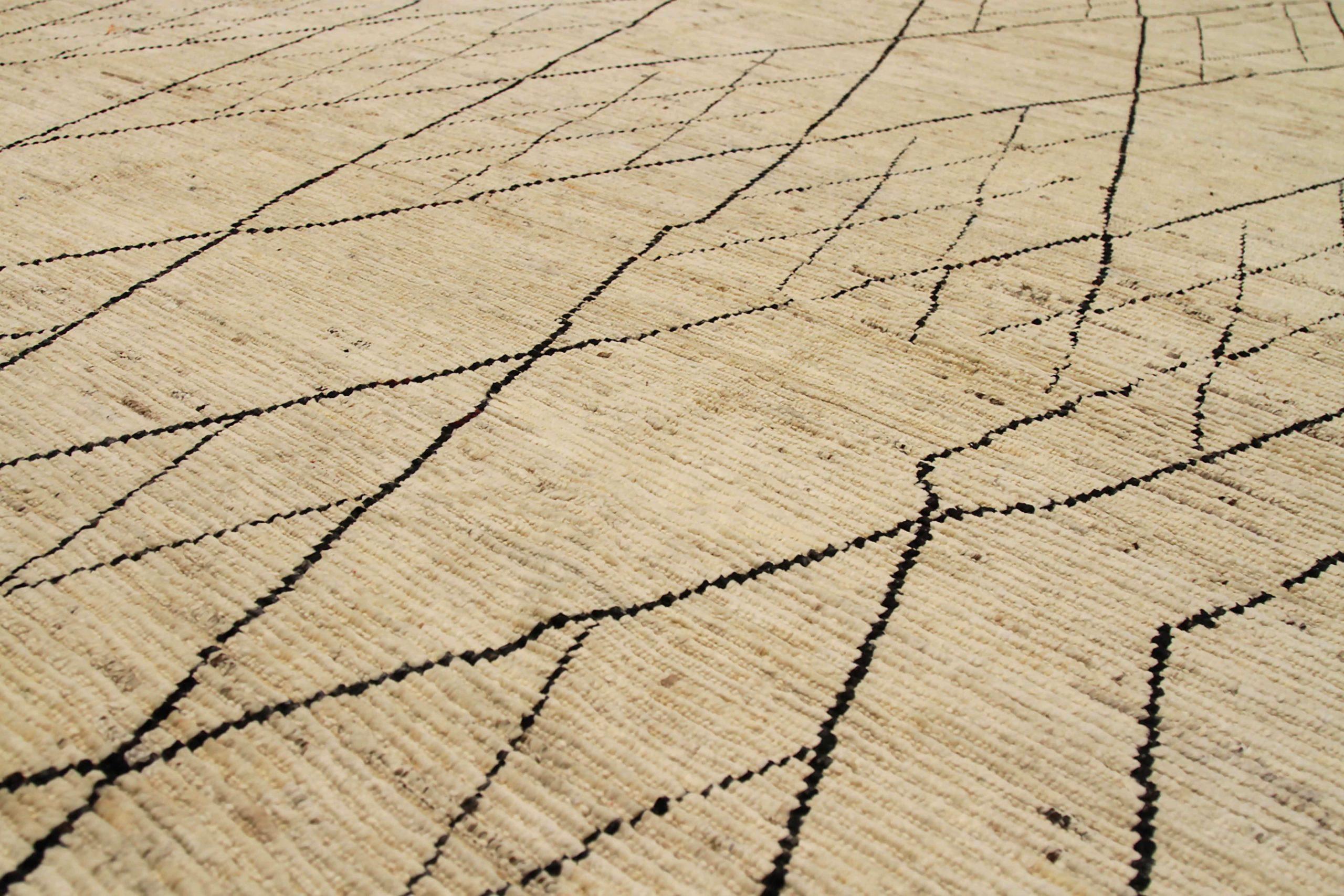20th Century Afghanistan Moroccan Area Rugs Circa 1990 - Wool Black Ivory Design - 90508 For Sale