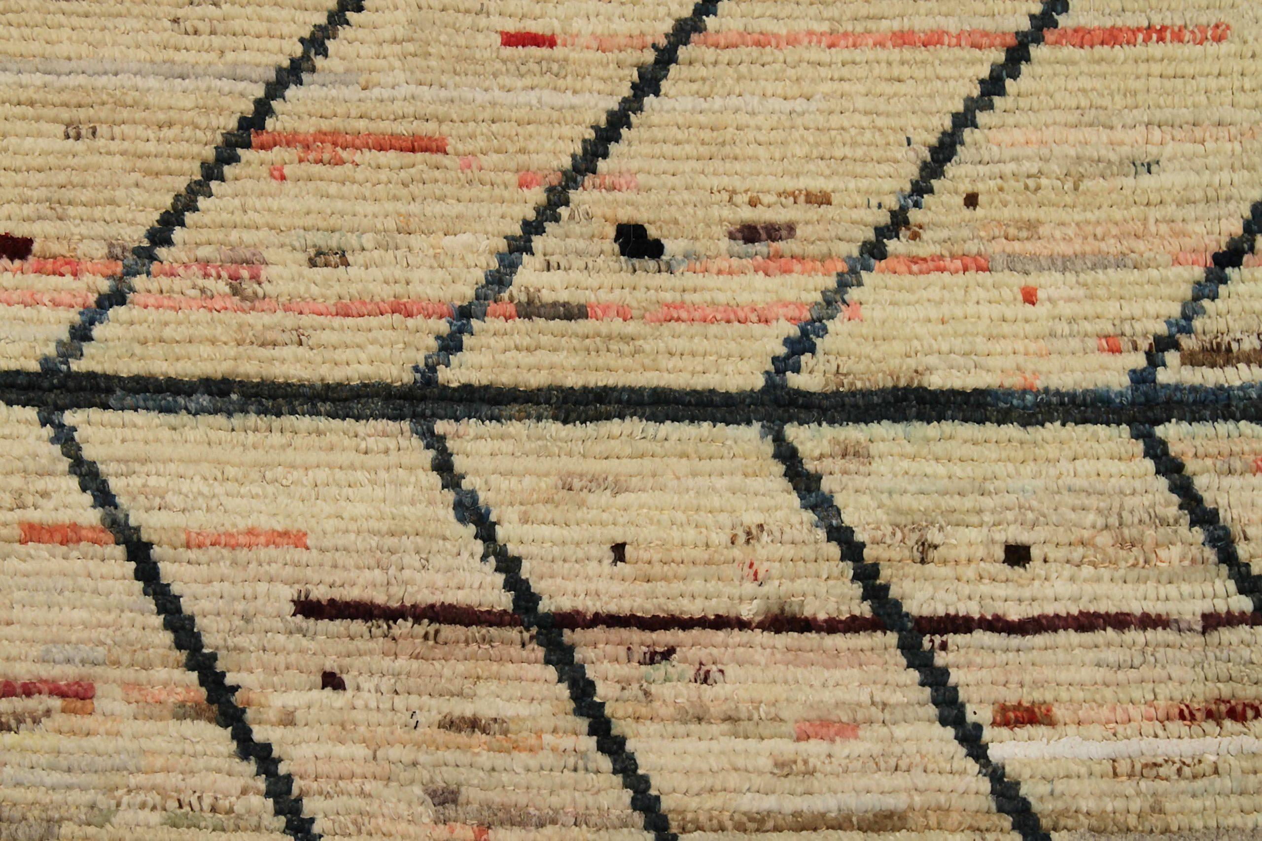 Afghanistan Moroccan Area Rugs Circa 1990 - Wool Black Ivory Pink Design - 90513 For Sale 1