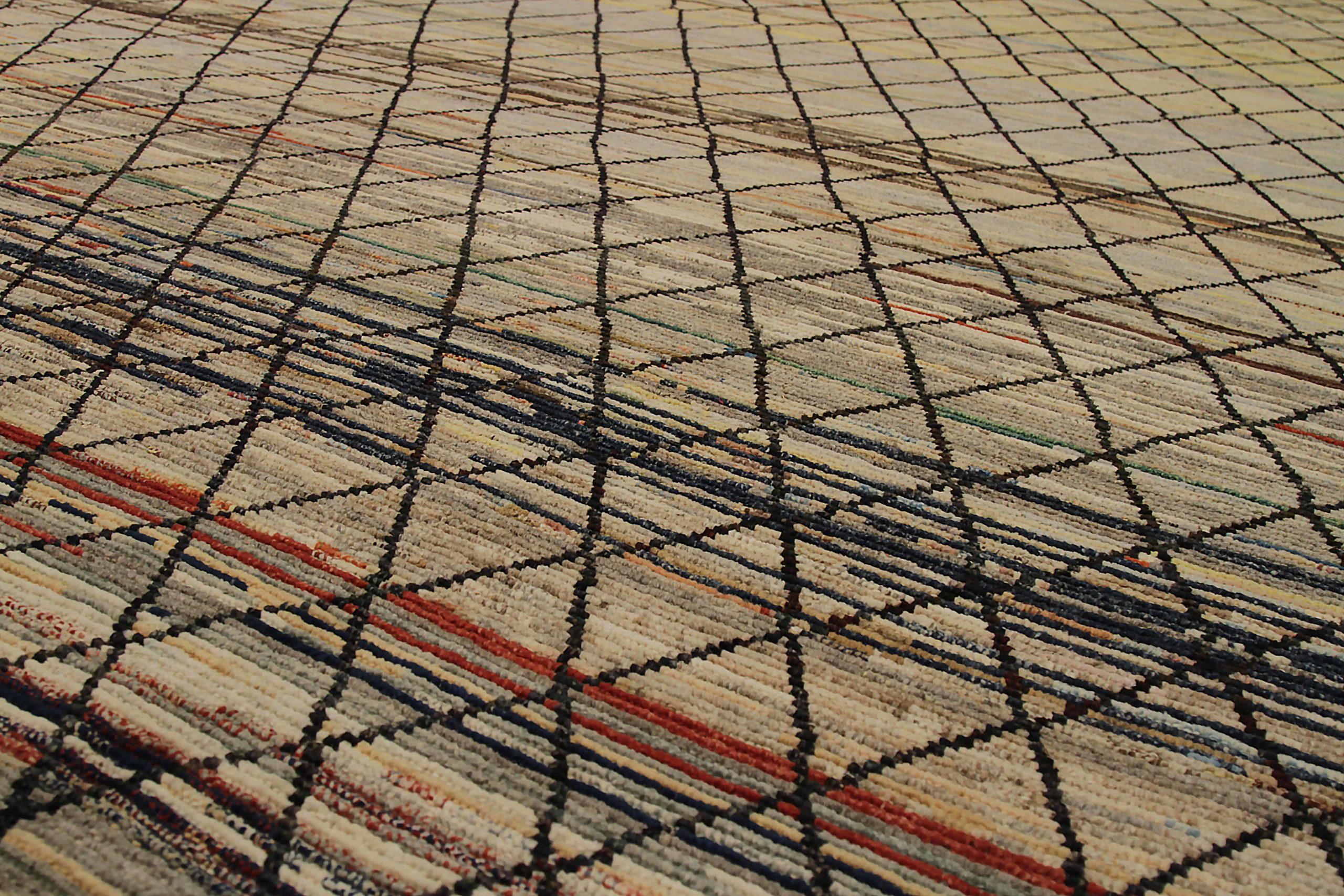 20ième siècle Afghanistan Tapis marocain Circa 1990 - Laine Noir Ivoire Rouge Jaune - 90557 en vente