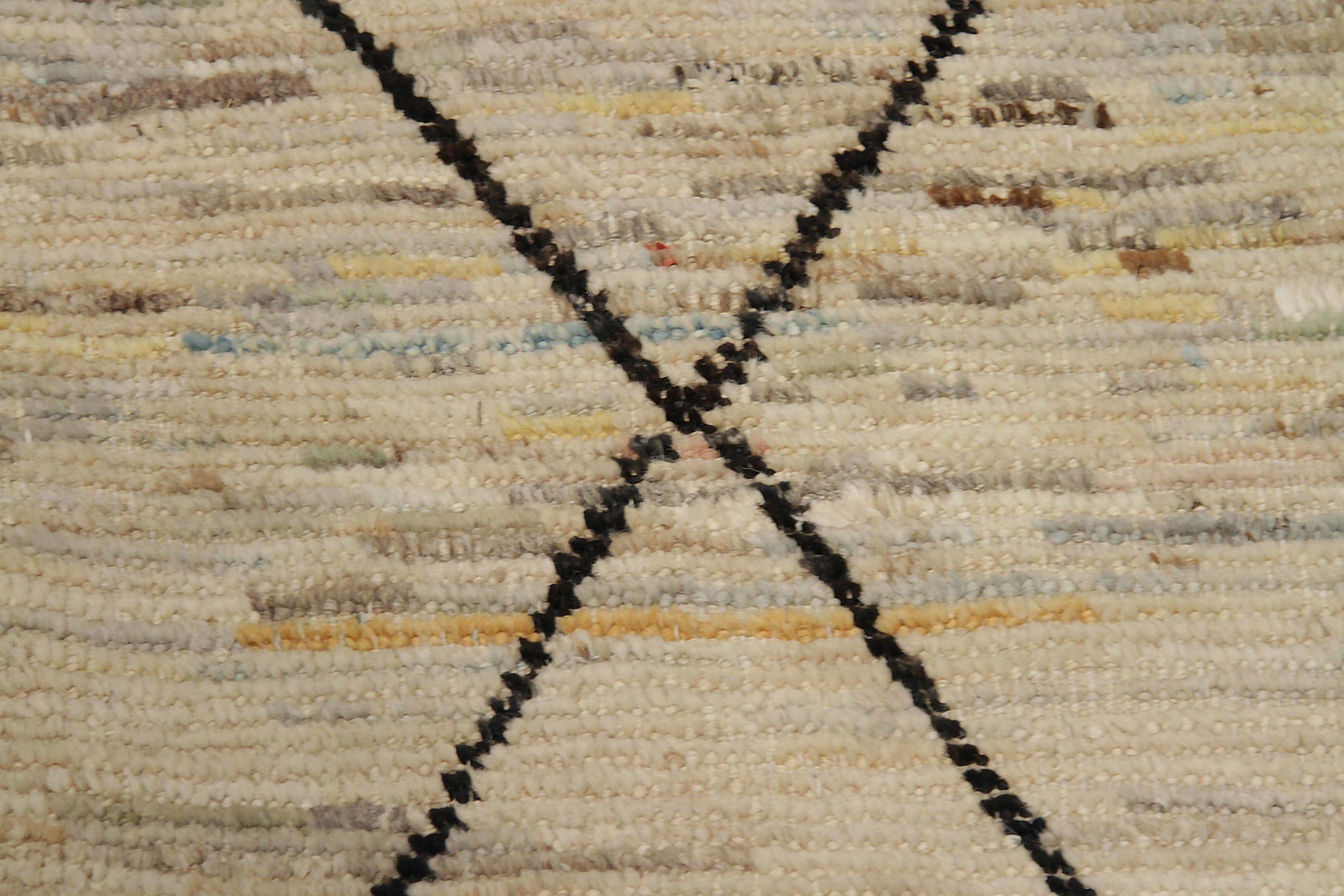 Afghanistan Moroccan Area Rugs Circa 1990 - Wool Black Ivory Yellow - 90561 For Sale 1