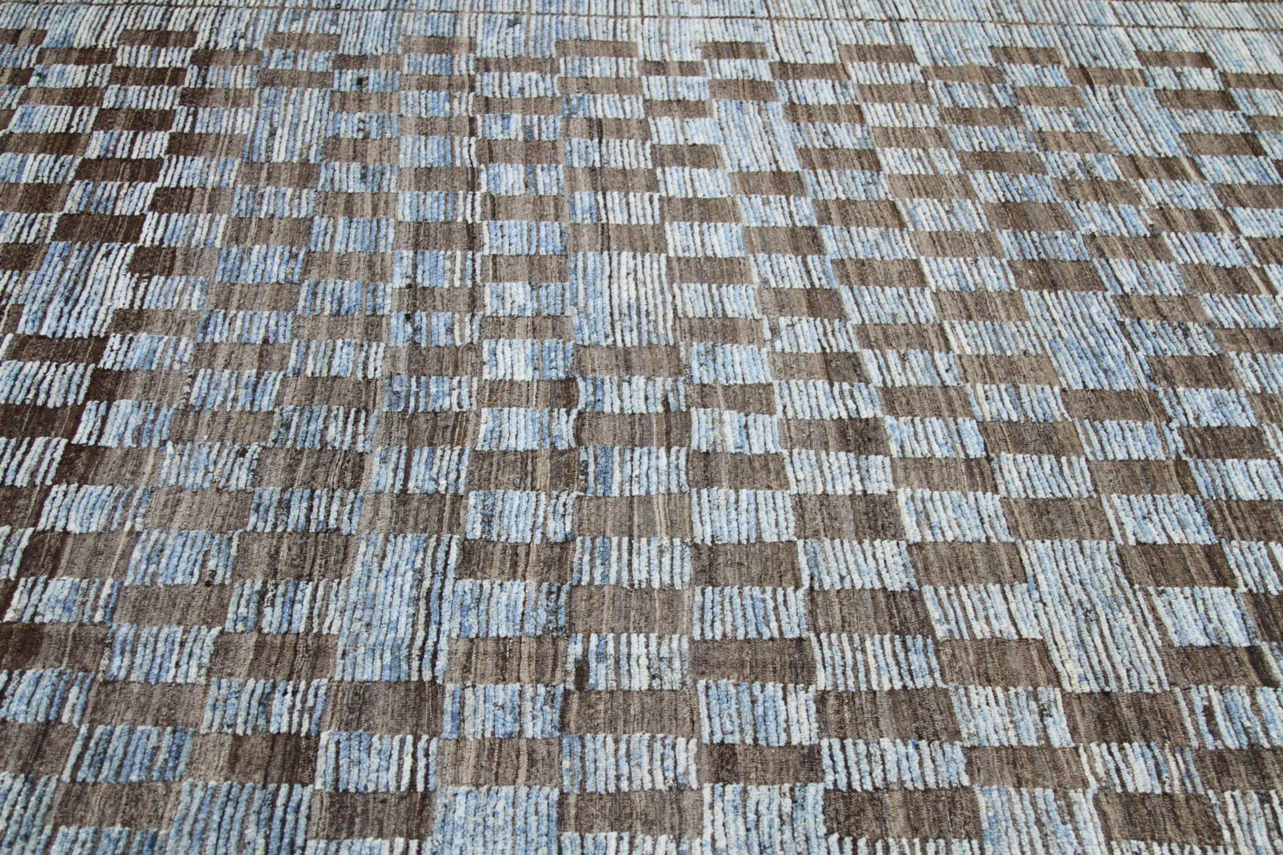 20th Century Afghanistan Moroccan Area Rugs Circa 1990 - Wool Blue Brown Design - 89885 For Sale