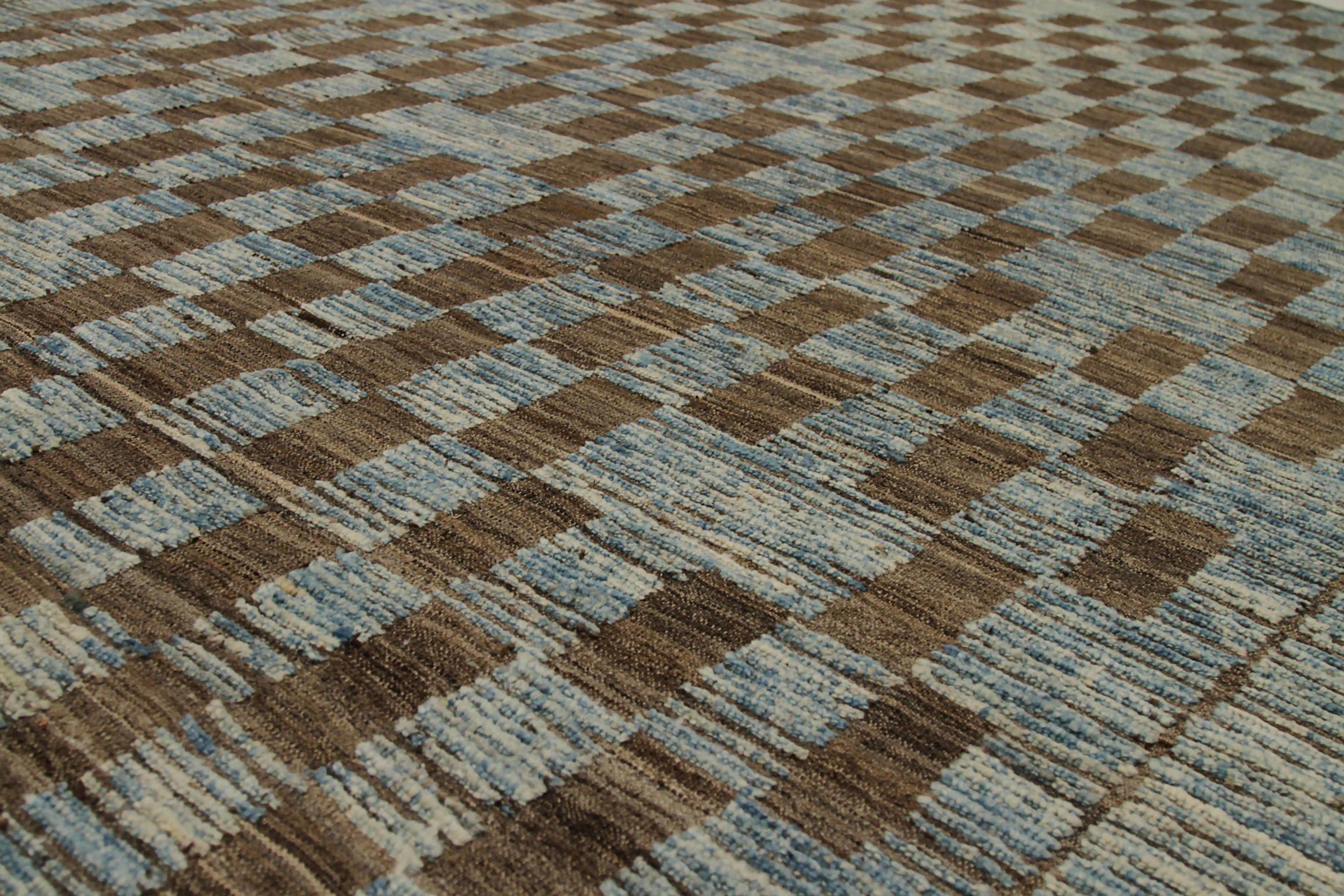 Tappeti marocchini Afghanistan Circa 1990 - Lana Blu Marrone Grigio Design - 90507 In condizioni ottime in vendita a Dallas, TX