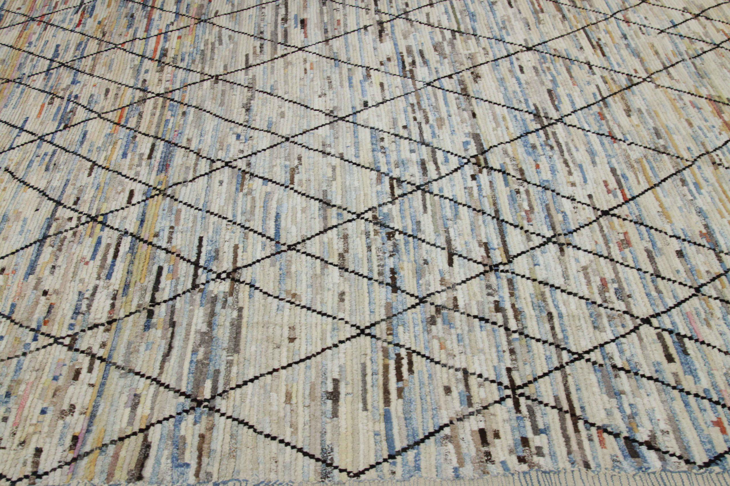 Afghano Tappeti marocchini Afghanistan Circa 1990 - Lana Blu Marrone Avorio Design - 89851 in vendita