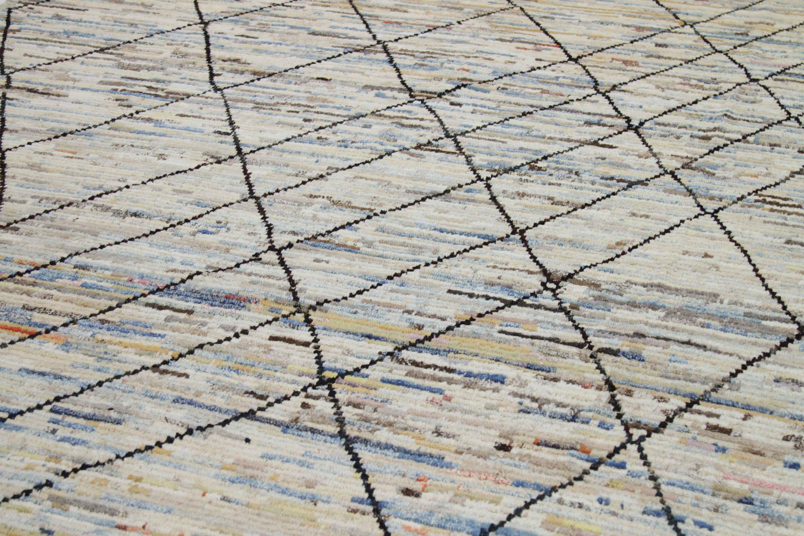 Tappeti marocchini Afghanistan Circa 1990 - Lana Blu Marrone Avorio Design - 89851 In condizioni ottime in vendita a Dallas, TX