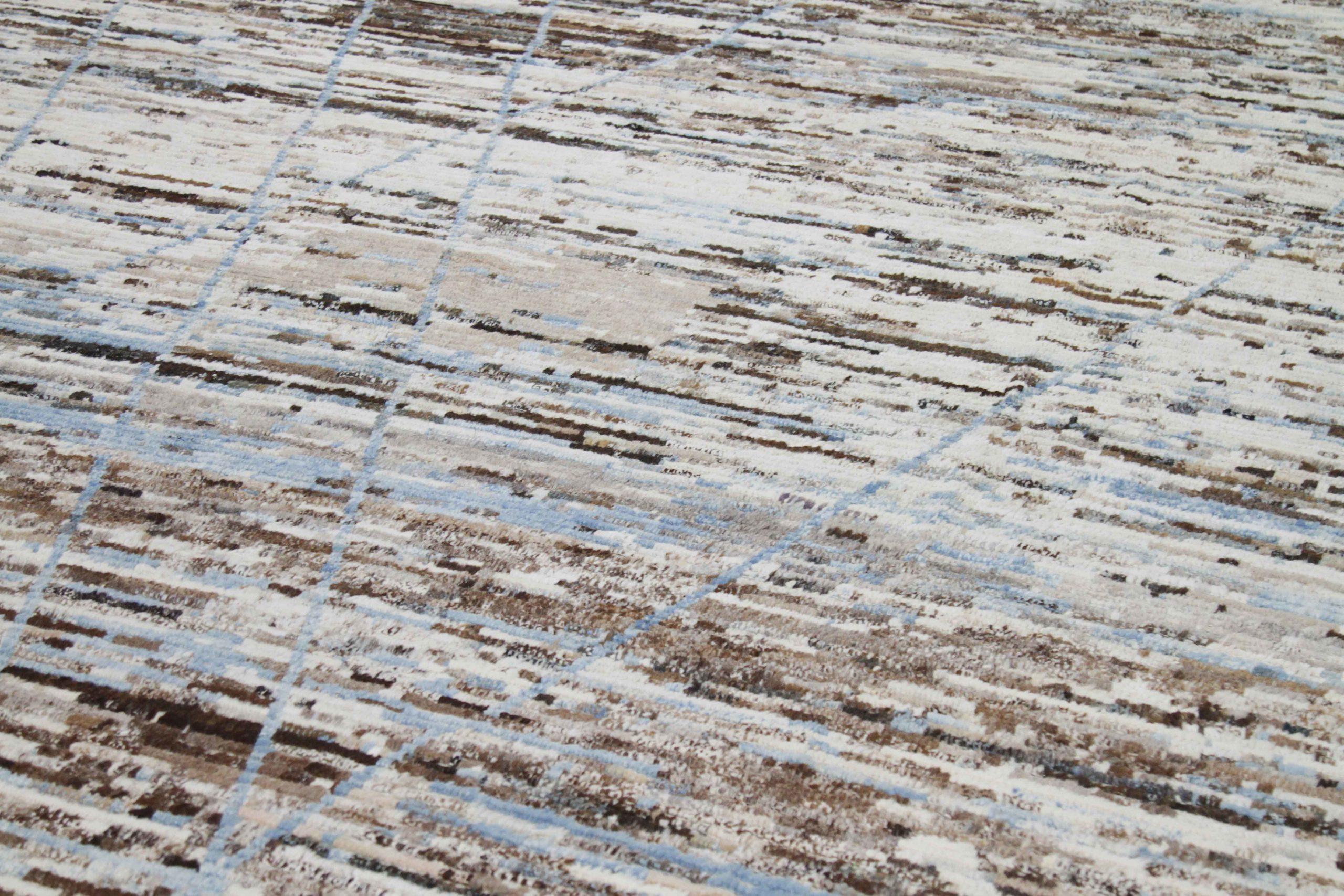 20ième siècle Afghanistan Tapis de zone marocain Circa 1990 - Laine Bleu Brown Design/One - 89910 en vente