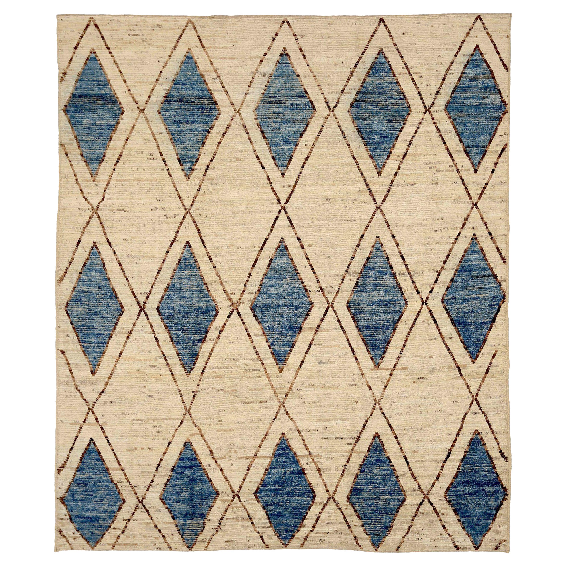 Tappeti marocchini Afghanistan Circa 1990 - Lana Blu Marrone Avorio Design - 90426