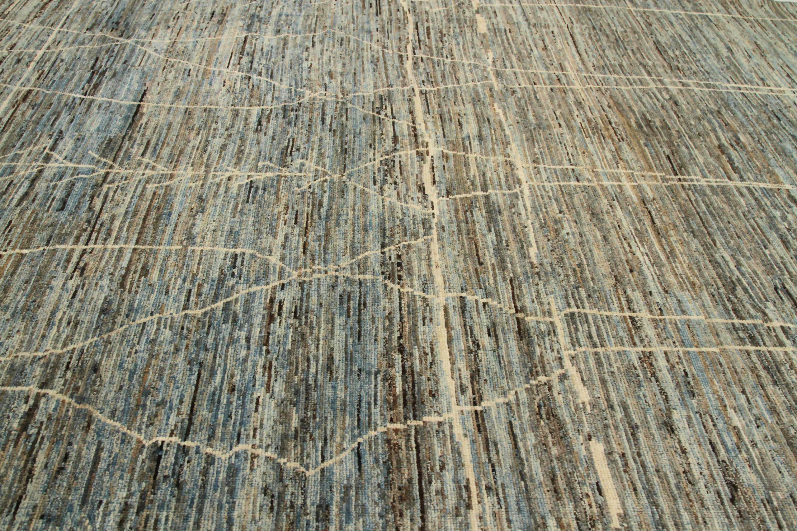 20th Century Afghanistan Moroccan Area Rugs Circa 1990 - Wool Blue Brown Ivory Design - 90441 For Sale