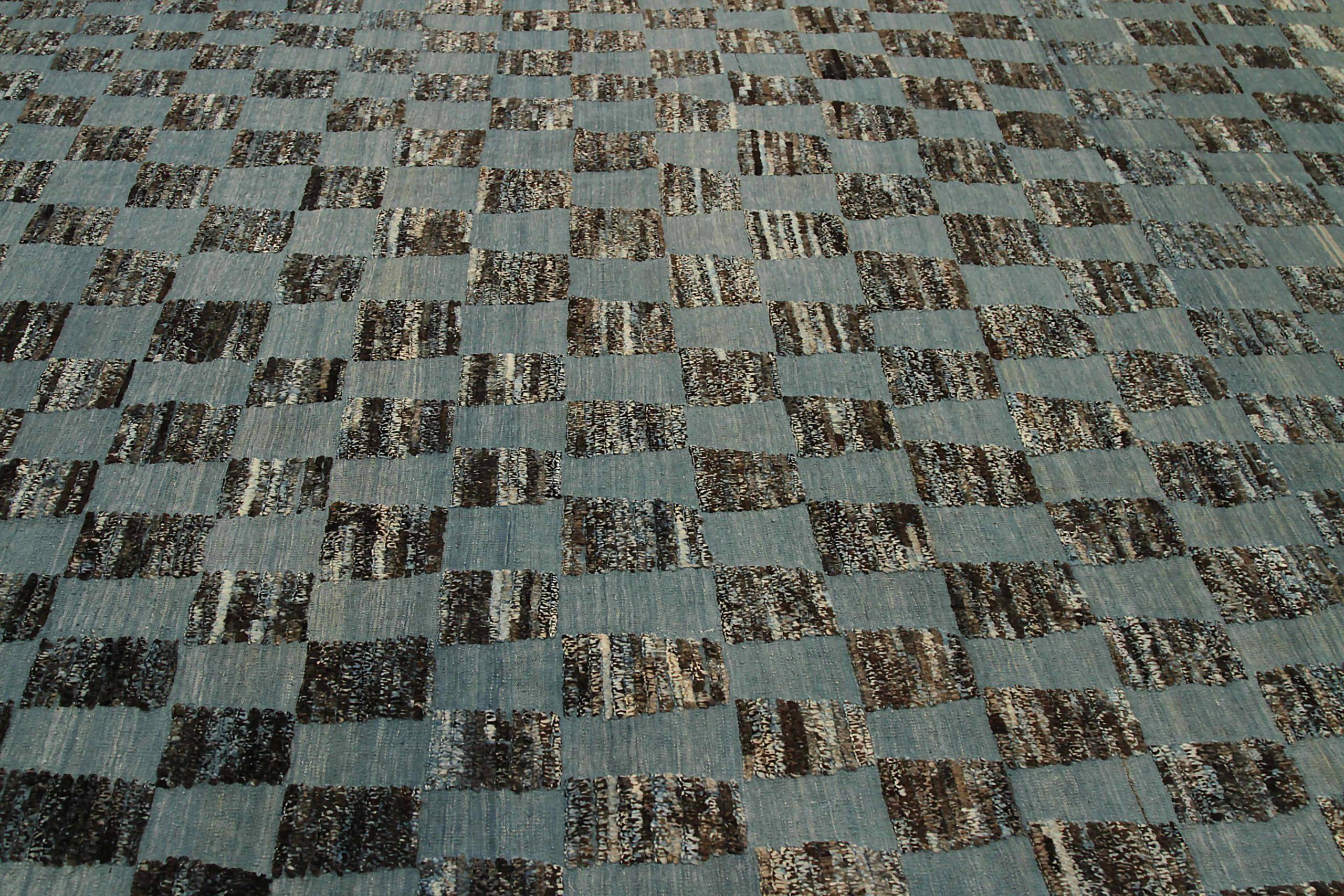 Afghano Tappeti marocchini Afghanistan Circa 1990 - Lana Blu Marrone Avorio Design - 90494 in vendita