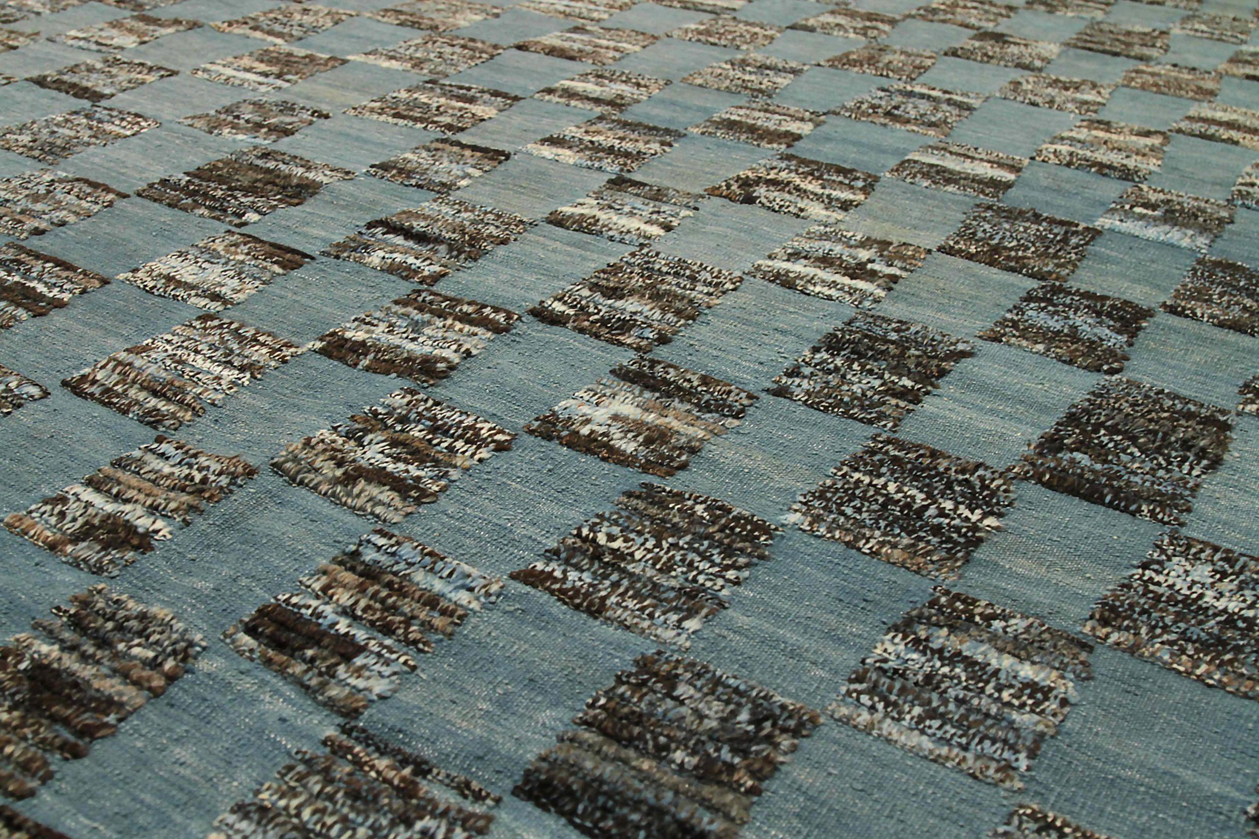 Tappeti marocchini Afghanistan Circa 1990 - Lana Blu Marrone Avorio Design - 90494 In condizioni ottime in vendita a Dallas, TX