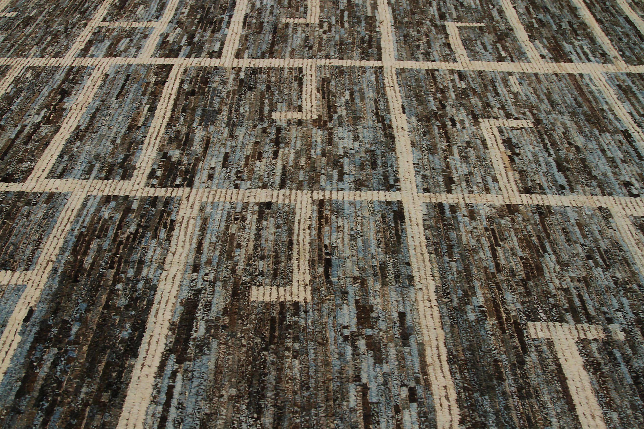 Afghano Tappeti marocchini Afghanistan Circa 1990 - Lana Blu Marrone Avorio Design - 90545 in vendita