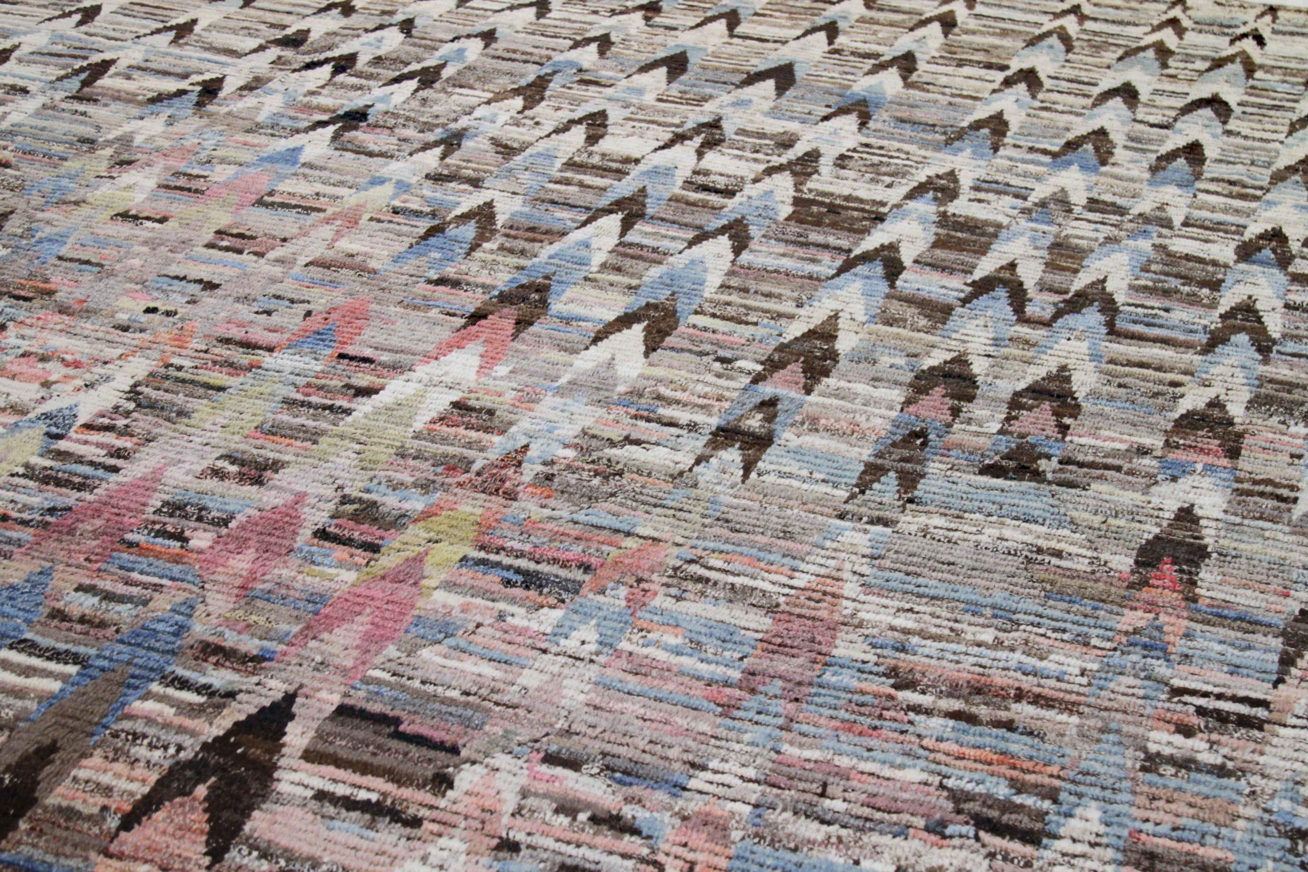 20ième siècle Afghanistan Tapis marocain Circa 1990 - Laine Bleu Brown Ivoire Rose - 89829 en vente