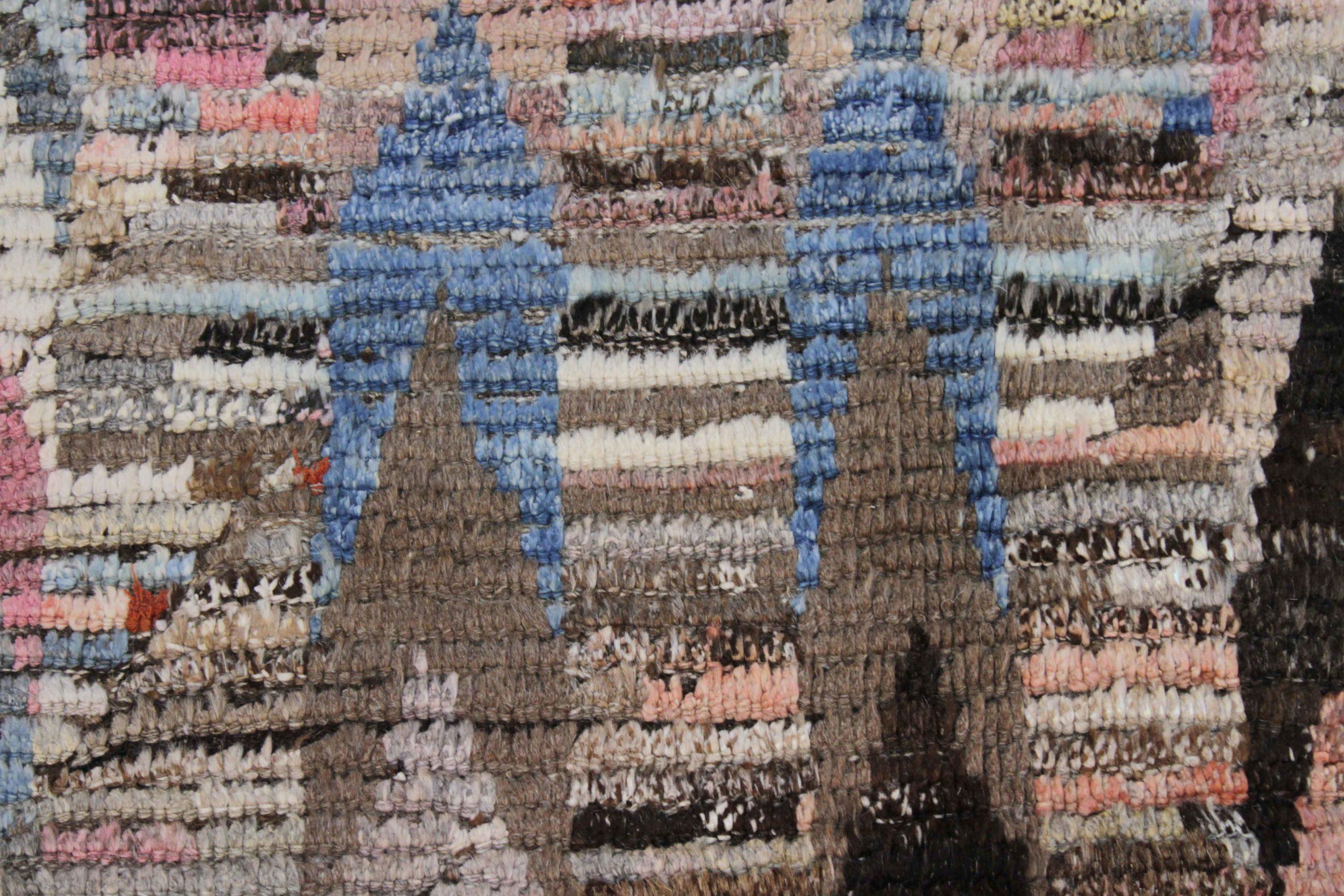 Afghanistan Tapis marocain Circa 1990 - Laine Bleu Brown Ivoire Rose - 89829 en vente 1