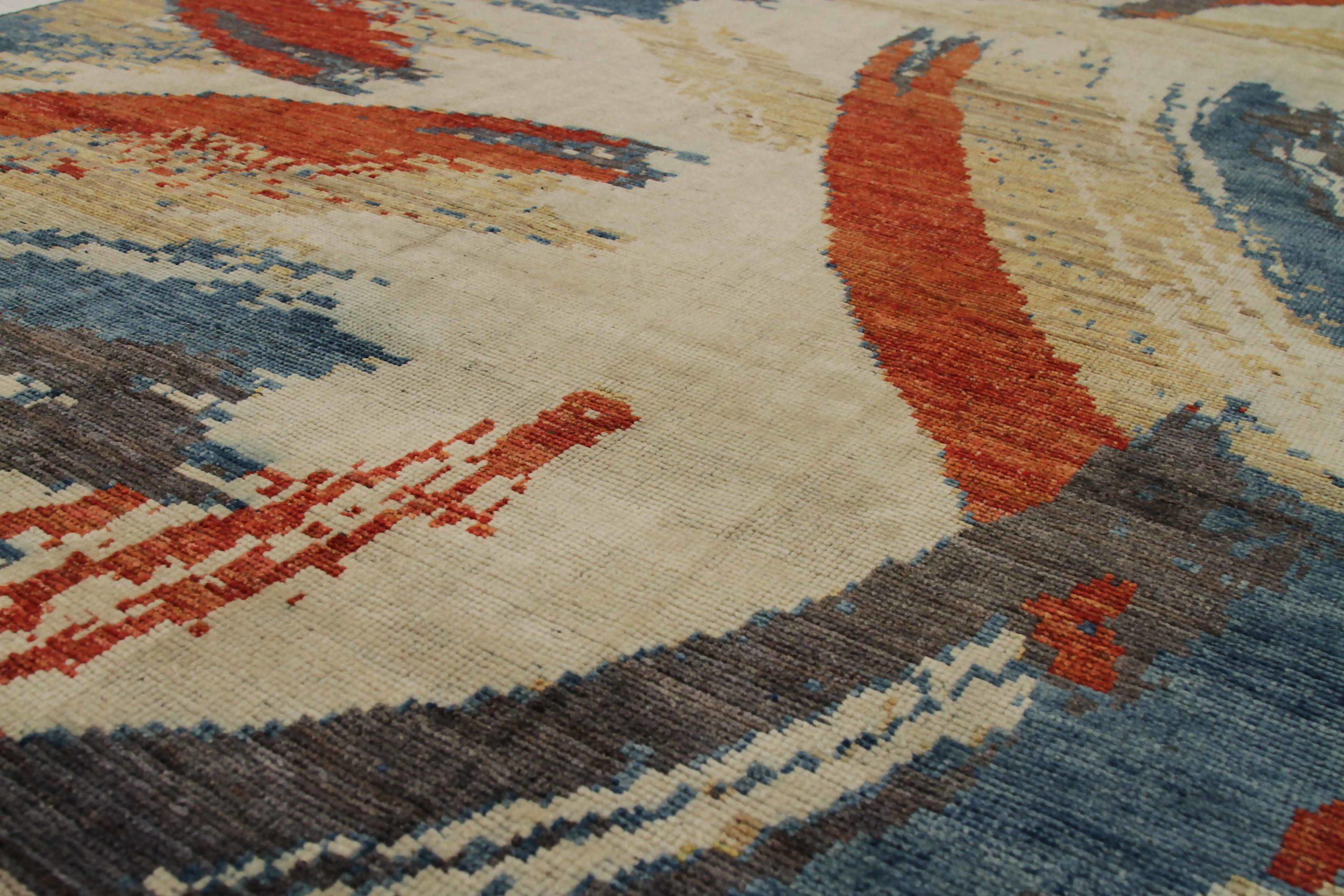 XX secolo Tappeti marocchini Afghanistan Circa 1990 - Lana Blu Marrone Avorio Rosso - 90396 in vendita